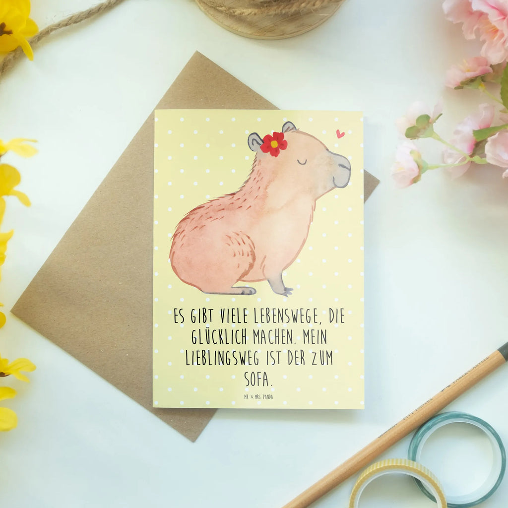 Grußkarte Capybara Blume Grußkarte, Klappkarte, Einladungskarte, Glückwunschkarte, Hochzeitskarte, Geburtstagskarte, Karte, Ansichtskarten, Tiermotive, Gute Laune, lustige Sprüche, Tiere, Capybara