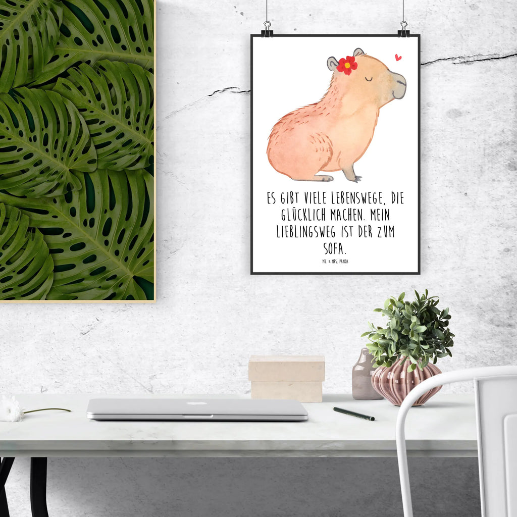 Poster Capybara Blume Poster, Wandposter, Bild, Wanddeko, Küchenposter, Kinderposter, Wanddeko Bild, Raumdekoration, Wanddekoration, Handgemaltes Poster, Mr. & Mrs. Panda Poster, Designposter, Kunstdruck, Posterdruck, Tiermotive, Gute Laune, lustige Sprüche, Tiere, Capybara