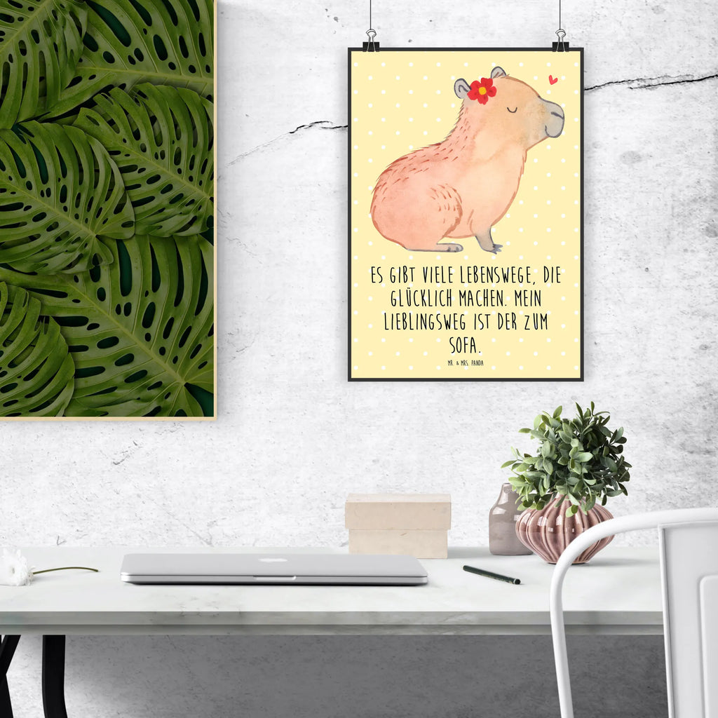 Poster Capybara Blume Poster, Wandposter, Bild, Wanddeko, Küchenposter, Kinderposter, Wanddeko Bild, Raumdekoration, Wanddekoration, Handgemaltes Poster, Mr. & Mrs. Panda Poster, Designposter, Kunstdruck, Posterdruck, Tiermotive, Gute Laune, lustige Sprüche, Tiere, Capybara