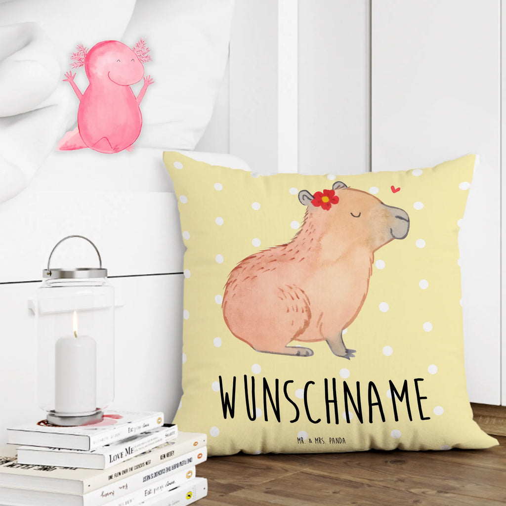 Personalisiertes Kissen Capybara Blume Kissen, personalisiert, Name, Wunschname, bedrucken, Kopfkissen, Tiermotive, Gute Laune, lustige Sprüche, Tiere, Capybara