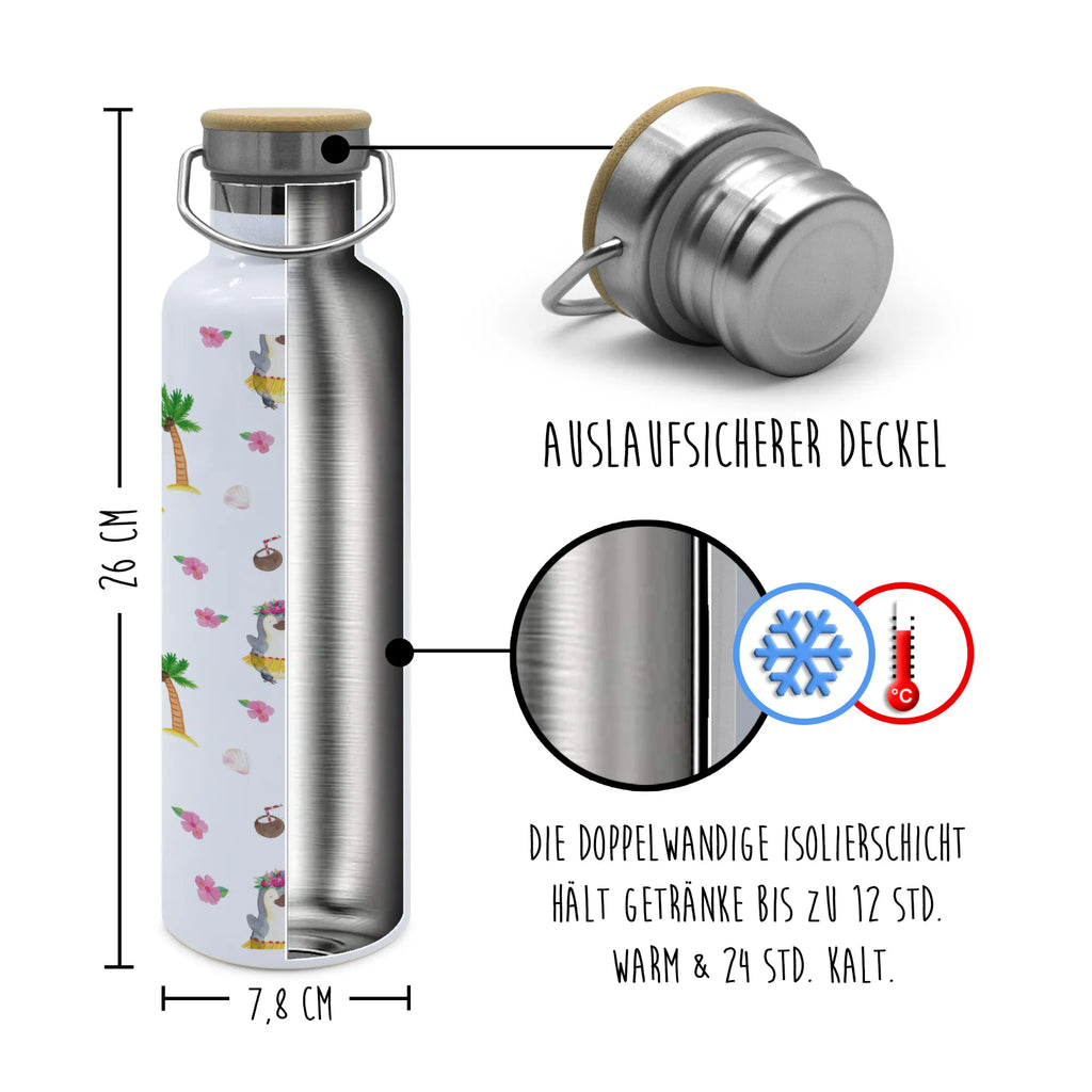 Trinkflasche Pinguin Kokosnuss Muster Thermosflasche, Isolierflasche, Edelstahl, Trinkflasche, isoliert, Wamrhaltefunktion, Sportflasche, Flasche zum Sport, Sportlerflasche, Pinguin, Aloha, Hawaii, Urlaub, Kokosnuss, Pinguine