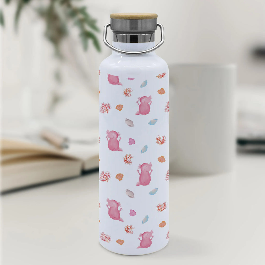 Trinkflasche Axolotl Hurra Muster Thermosflasche, Isolierflasche, Edelstahl, Trinkflasche, isoliert, Wamrhaltefunktion, Sportflasche, Flasche zum Sport, Sportlerflasche, Axolotl, Molch, Axolot, Schwanzlurch, Lurch, Lurche, fröhlich, Spaß, Freude, Motivation, Zufriedenheit