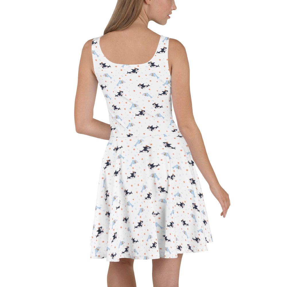 Sommerkleid Orca Zylinder Muster Sommerkleid, Kleid, Skaterkleid, Meerestiere, Meer, Urlaub, Narwal, Glitter, Konfetti, Glitzer, Geburtstag, Feier, Fete, Fest, Glückwunsch, Orca