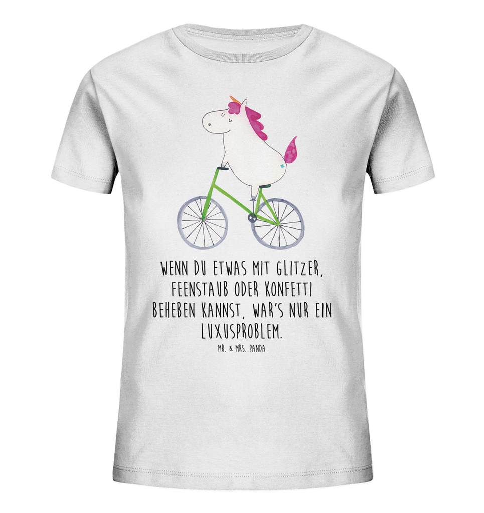 Organic Kinder T-Shirt Einhorn Radfahrer Kinder T-Shirt, Kinder T-Shirt Mädchen, Kinder T-Shirt Jungen, Einhorn, Einhörner, Einhorn Deko, Pegasus, Unicorn, Radfahren, Radfahrer, Rad, Bike, Feenstaub, Konfetti, Luxusproblem, Kummer, Liebeskummer