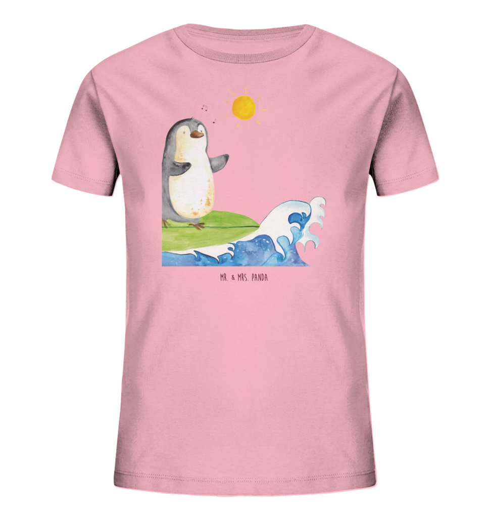Organic Kids T-Shirt Penguin surfer Kinder T-Shirt, Kinder T-Shirt Mädchen, Kinder T-Shirt Jungen, Pinguin, Pinguine, surfen, Surfer, Hawaii, Urlaub, Wellen, Wellen reiten, Portugal