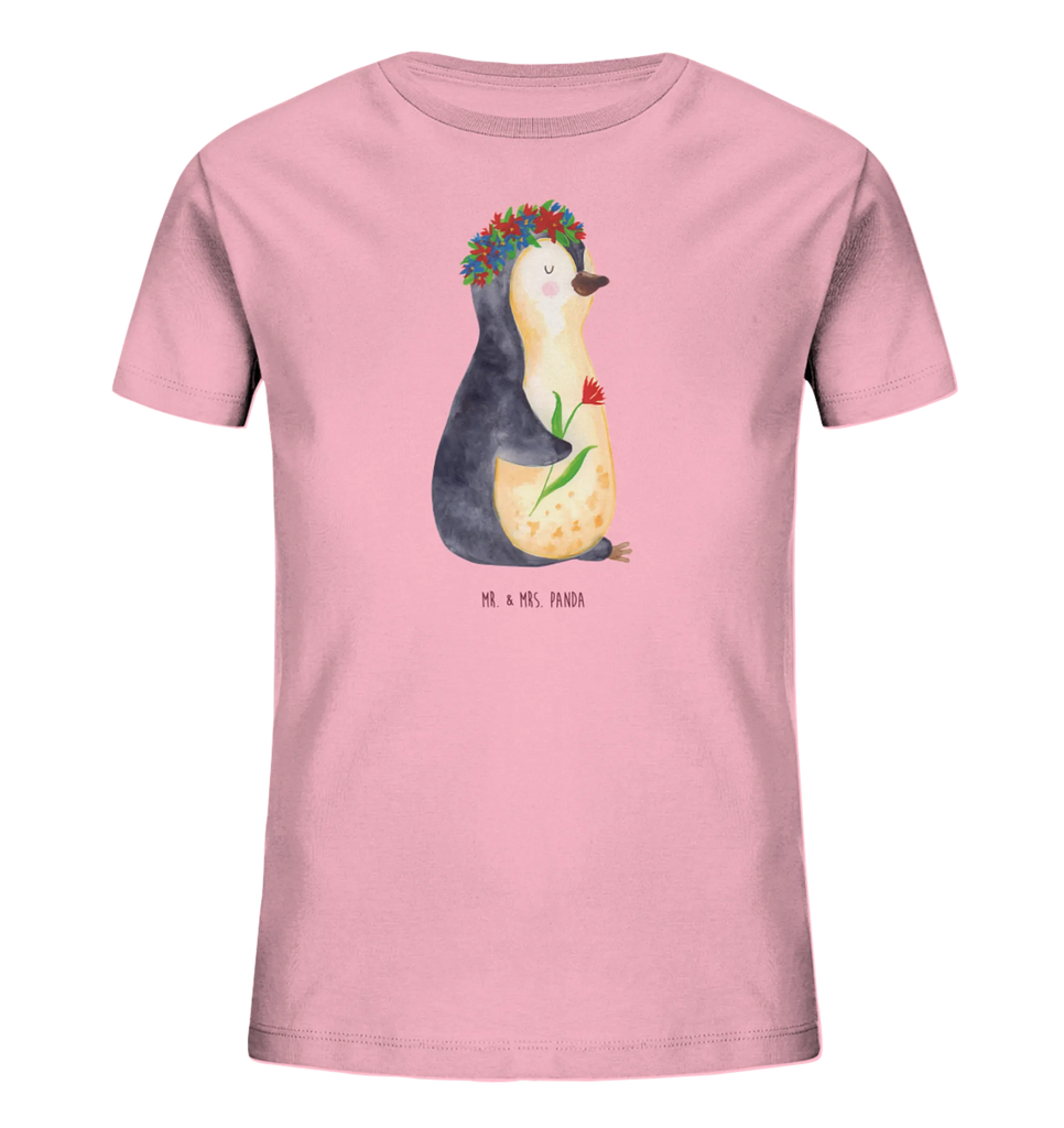 Organic Kinder T-Shirt Pinguin Blumen Kinder T-Shirt, Kinder T-Shirt Mädchen, Kinder T-Shirt Jungen, Pinguin, Pinguine, Blumenkranz, Universum, Leben, Wünsche, Ziele, Lebensziele, Motivation, Lebenslust, Liebeskummer, Geschenkidee