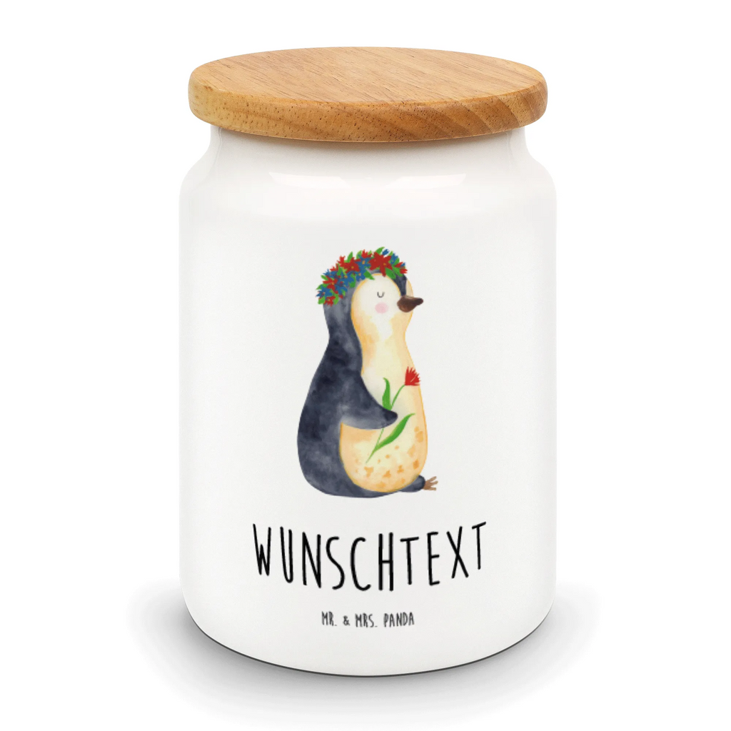 Personalisierte Vorratsdose Pinguin Blumenkranz Personalisierte Vorratsdose, Personalisierte Keksdose, Personalisierte Keramikdose, Personalisierte Leckerlidose, Personalisierte Dose, Personalisierter Vorratsbehälter, Personalisierte Aufbewahrungsdose, Pinguin, Pinguine, Blumenkranz, Universum, Leben, Wünsche, Ziele, Lebensziele, Motivation, Lebenslust, Liebeskummer, Geschenkidee