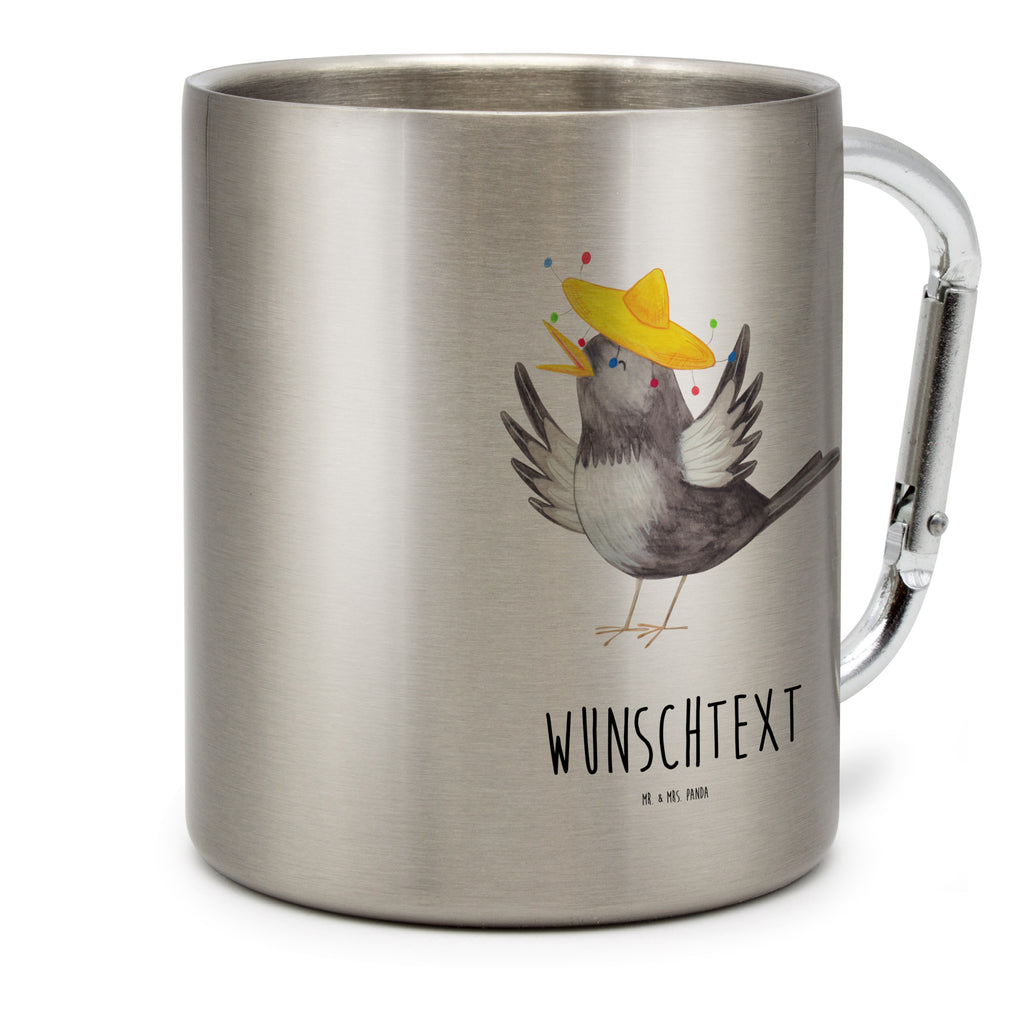 Personalisierter Edelstahlbecher Rabe mit Sombrero Personalisierte Edelstahltasse, Personalisierter Edelstahlbecher, Personalisierter Outdoor Becher, Personalisierte Outdoor Tasse, Tiermotive, Gute Laune, lustige Sprüche, Tiere, Rabe, Vogel, Vögel, Spruch positiv, fröhlich sein, glücklich sein, Glück Spruch, froh, Elster, Motivation