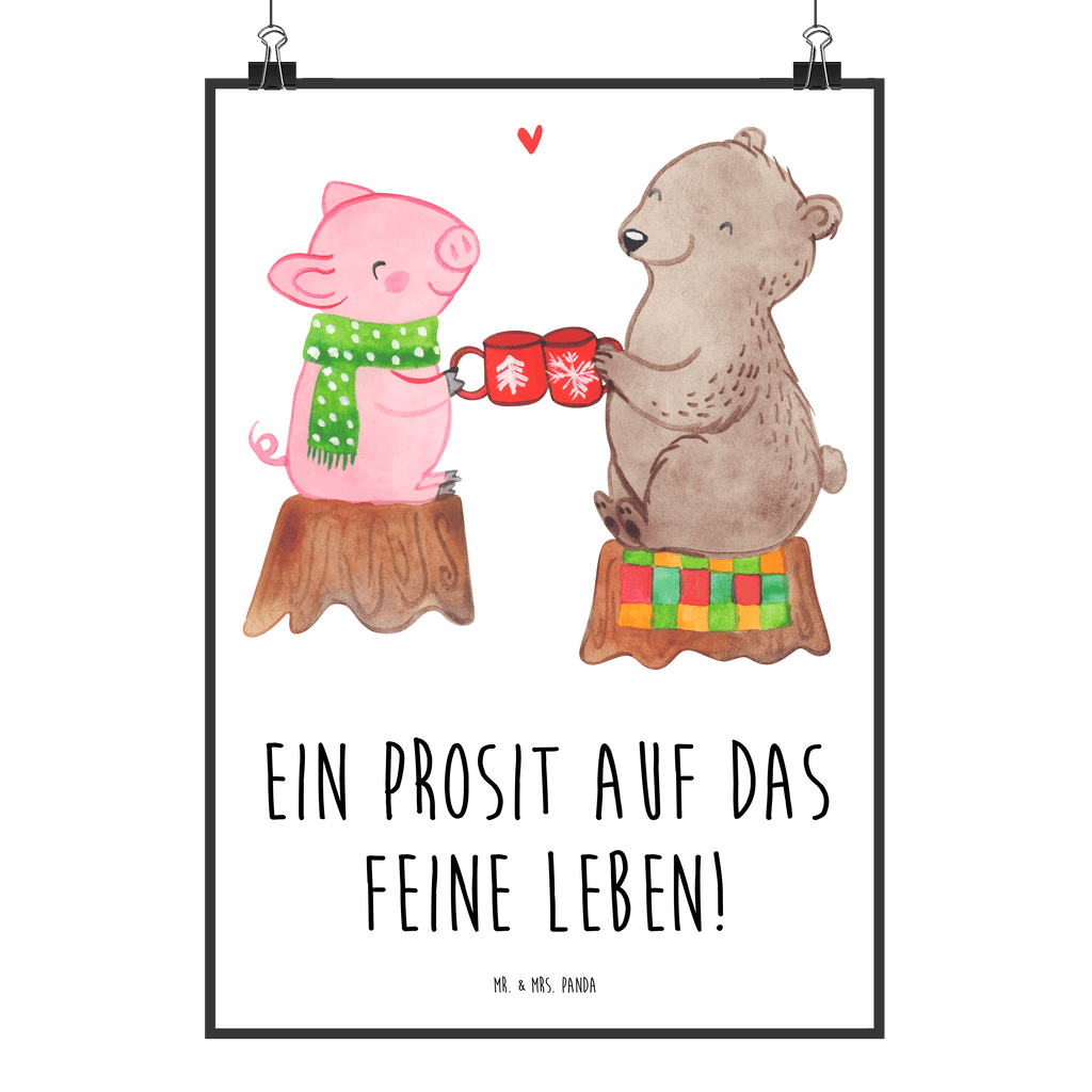 Poster Glühschwein Sause Poster, Wandposter, Bild, Wanddeko, Küchenposter, Kinderposter, Wanddeko Bild, Raumdekoration, Wanddekoration, Handgemaltes Poster, Mr. & Mrs. Panda Poster, Designposter, Kunstdruck, Posterdruck, Winter, Weihnachten, Weihnachtsdeko, Nikolaus, Advent, Heiligabend, Wintermotiv, Prost, Alles Gute, Weihnachtszeit, Schwein, Bär