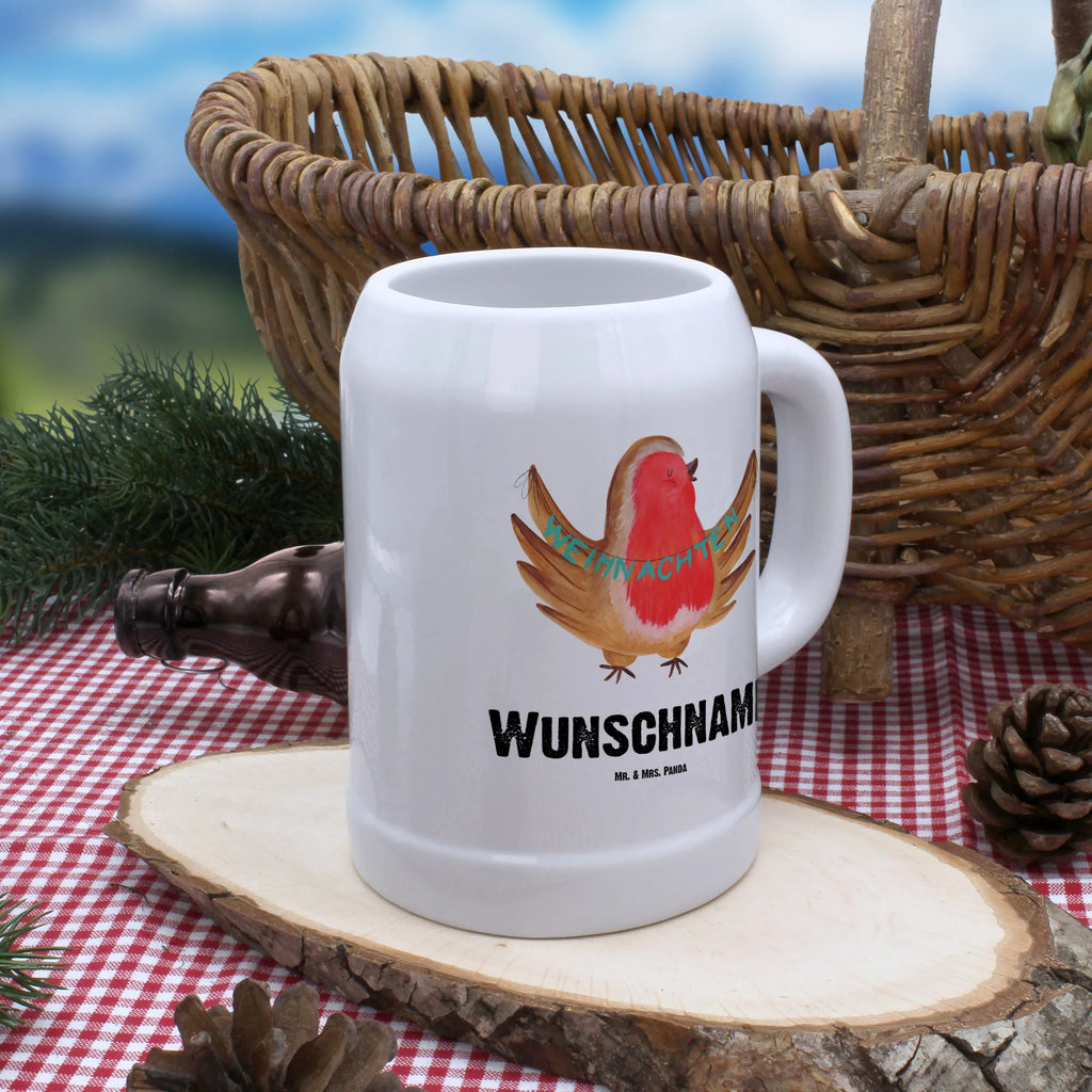 Personalisierter Bierkrug Rotkehlchen Weihnachten Bierkrug mit Namen, Bierkrug personalisieren, Bierglas mit Namen, Personalisierung, Bedrucken, Winter, Weihnachten, Weihnachtsdeko, Nikolaus, Advent, Heiligabend, Wintermotiv, Frohe Weihnachten, Weihnachtsmotiv, Weihnachtsgruß, Vogel, xmas