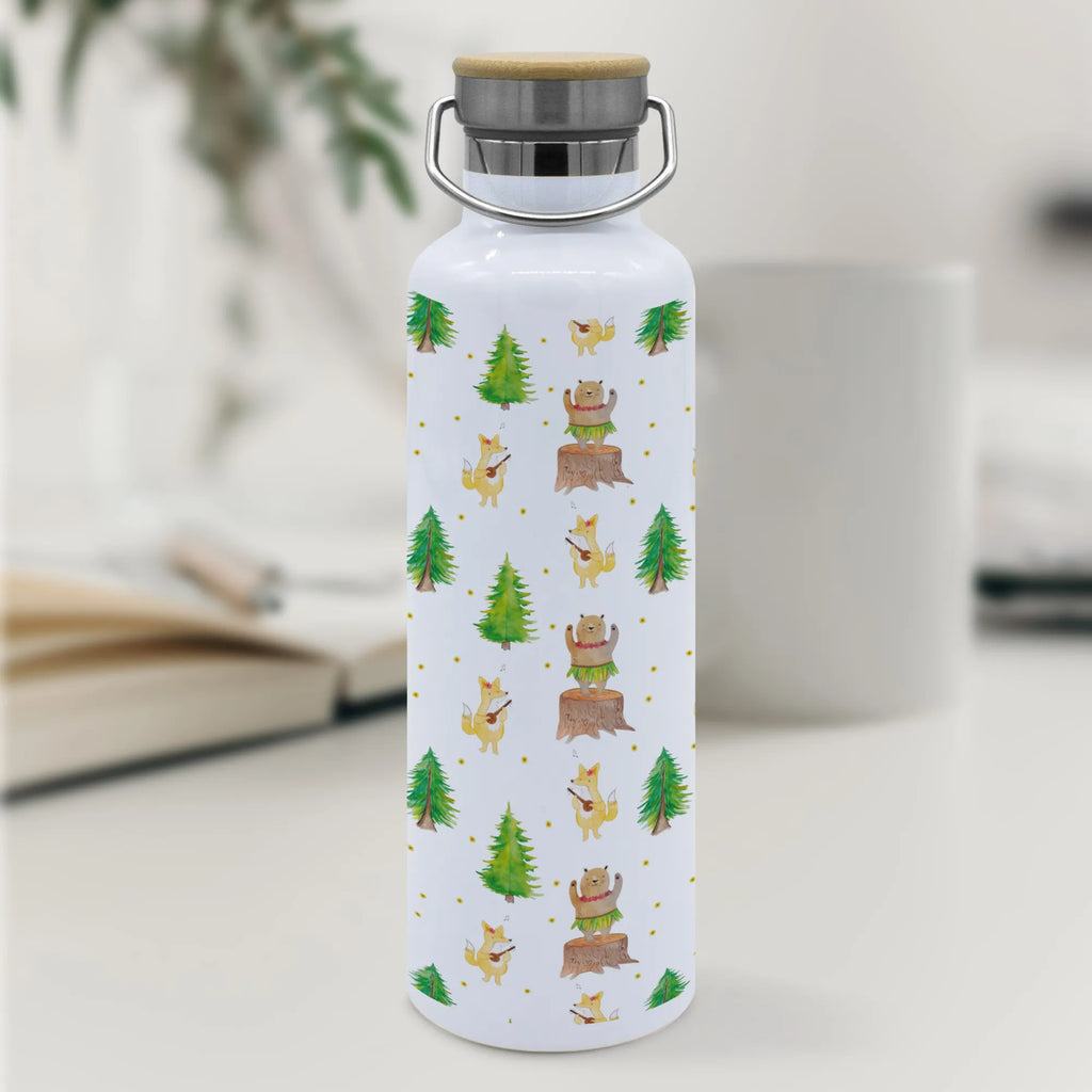 Trinkflasche Waldtiere Aloha Muster Thermosflasche, Isolierflasche, Edelstahl, Trinkflasche, isoliert, Wamrhaltefunktion, Sportflasche, Flasche zum Sport, Sportlerflasche, Tiermotive, Gute Laune, lustige Sprüche, Tiere, Wald, Waldtiere, Musik, Aloha, Bär, Hase, Igel, Tanzen, Leben, Lachen