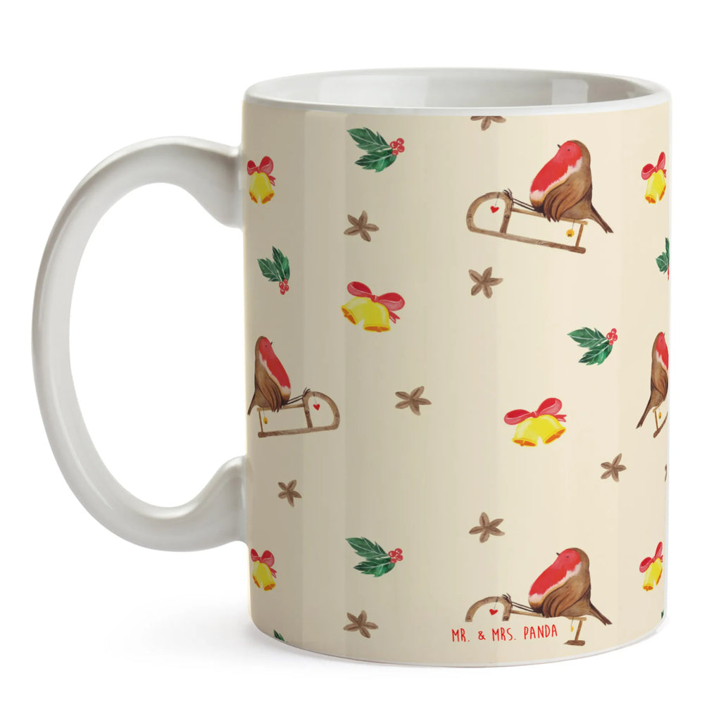 Tasse Rotkehlchen Schlitten Muster Tasse, Kaffeetasse, Teetasse, Becher, Kaffeebecher, Teebecher, Keramiktasse, Porzellantasse, Büro Tasse, Geschenk Tasse, Tasse Sprüche, Tasse Motive, Kaffeetassen, Tasse bedrucken, Designer Tasse, Cappuccino Tassen, Schöne Teetassen, Winter, Weihnachten, Weihnachtsdeko, Nikolaus, Advent, Heiligabend, Wintermotiv, Schlitten, Vogel