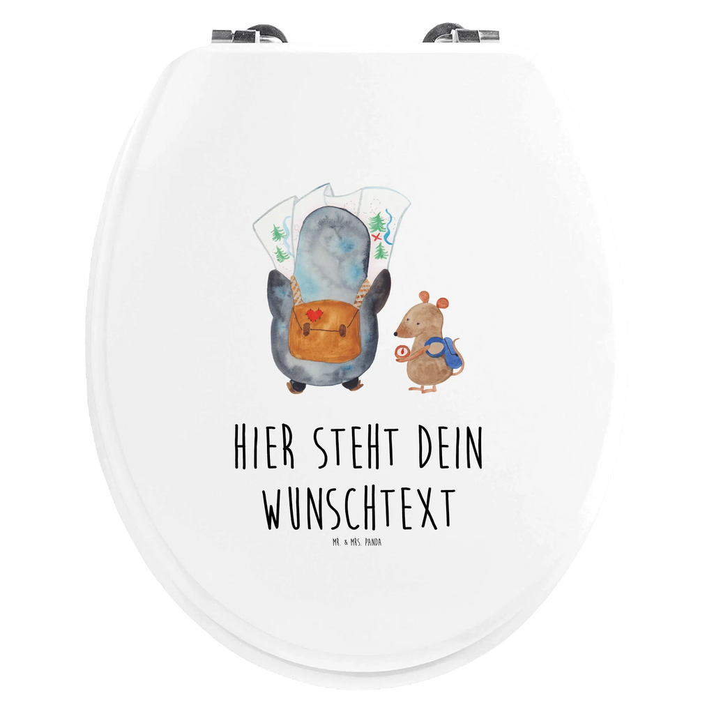 Personalisierter WC Sitz Motiv Pinguin & Maus Wanderer Personalisierte Klobrille, Personalisierter Klodeckel, Personalisierter Toilettendeckel, Personalisierter WC-Sitz, Toilettendeckel mit Namen, WC Sitz mit Namen, Pinguin, Pinguine, Abenteurer, Abenteuer, Roadtrip, Ausflug, Wanderlust, wandern