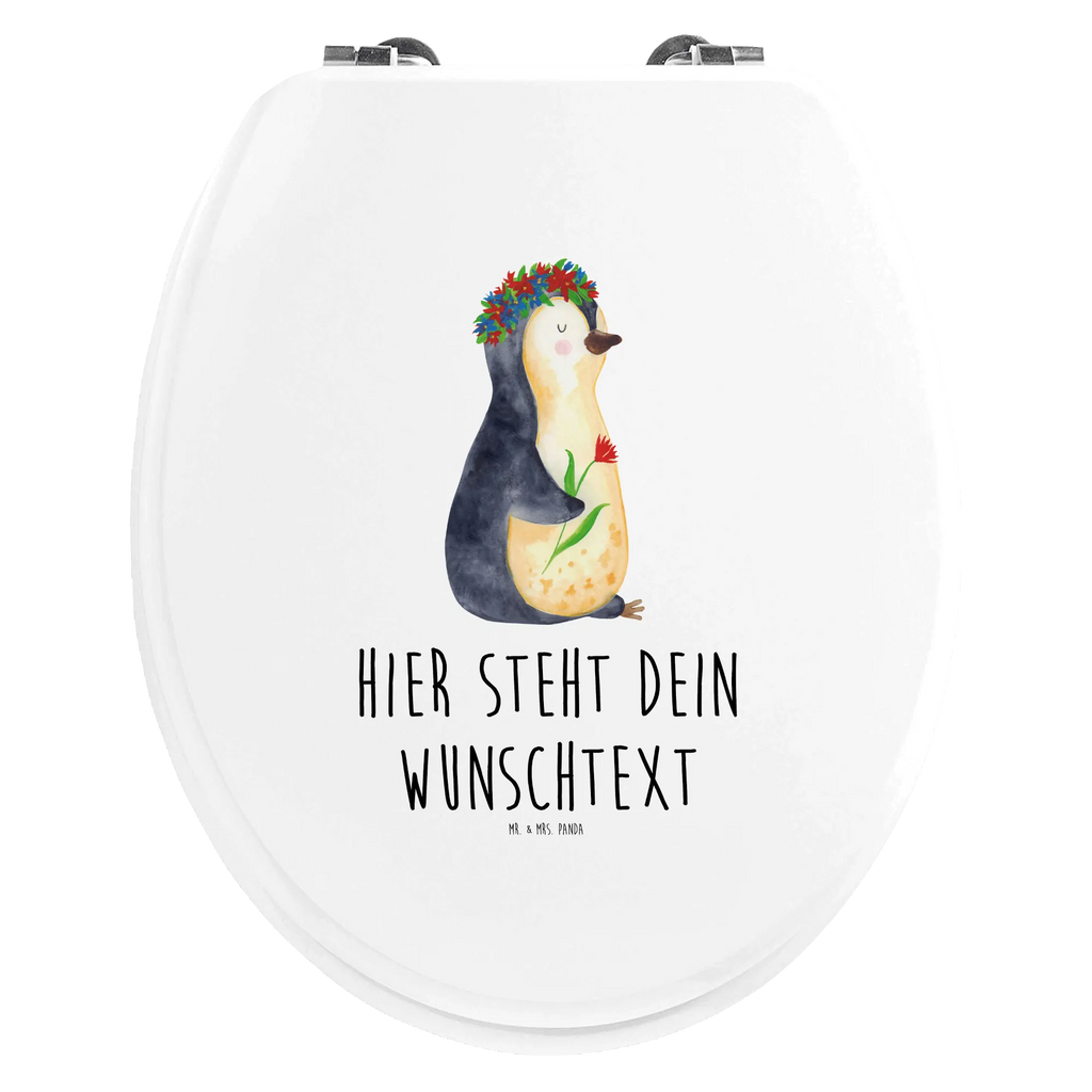 Personalisierter WC Sitz Motiv Pinguin Blumenkranz Personalisierte Klobrille, Personalisierter Klodeckel, Personalisierter Toilettendeckel, Personalisierter WC-Sitz, Toilettendeckel mit Namen, WC Sitz mit Namen, Pinguin, Pinguine, Blumenkranz, Universum, Leben, Wünsche, Ziele, Lebensziele, Motivation, Lebenslust, Liebeskummer, Geschenkidee