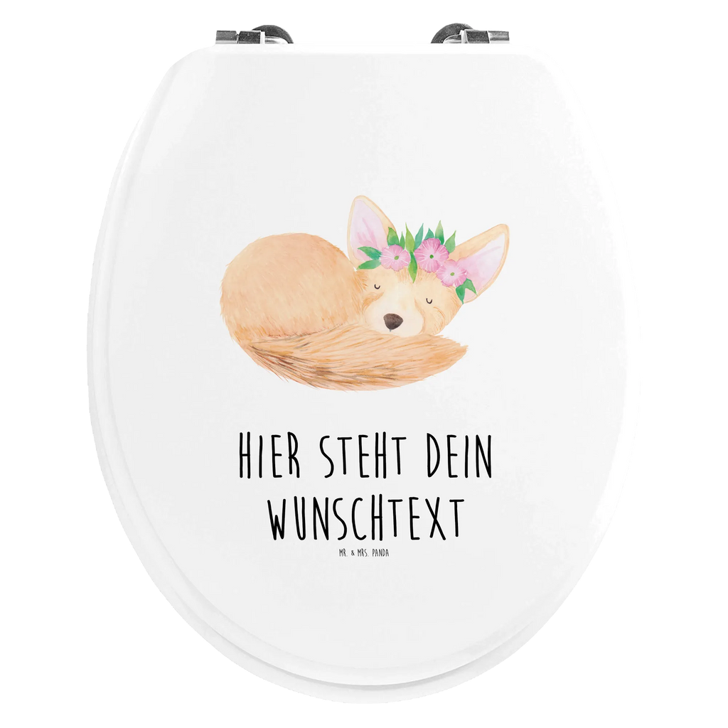 Personalisierter WC Sitz Motiv Wüstenfuchs Blumenkranz Personalisierte Klobrille, Personalisierter Klodeckel, Personalisierter Toilettendeckel, Personalisierter WC-Sitz, Toilettendeckel mit Namen, WC Sitz mit Namen, Afrika, Wildtiere, Wüste, Wüstenfuchs, Blumen, Blumenkranz, Glücklich