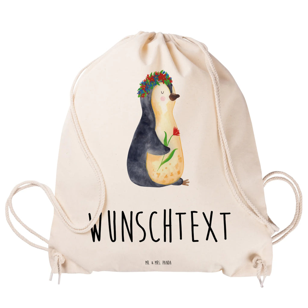 Personalisierter Sportbeutel Pinguin Blumenkranz Personalisierter Sportbeutel, Personalisierter Beutel, Personalisierte Sporttasche, Personalisierter Tasche, Personalisierter Stoffbeutel, Personalisierter Sportbeutel Kinder, Sportbeutel mit Namen, Turnbeutel mit Namen, Beutel mit Namen, Sporttasche mit Namen, Tasche mit Namen, Stoffbeutel mit Namen, Sportbeutel Kinder mit Namen, Wunschtext, Wunschnamen, Personalisierbar, Personalisierung, Pinguin, Pinguine, Blumenkranz, Universum, Leben, Wünsche, Ziele, Lebensziele, Motivation, Lebenslust, Liebeskummer, Geschenkidee