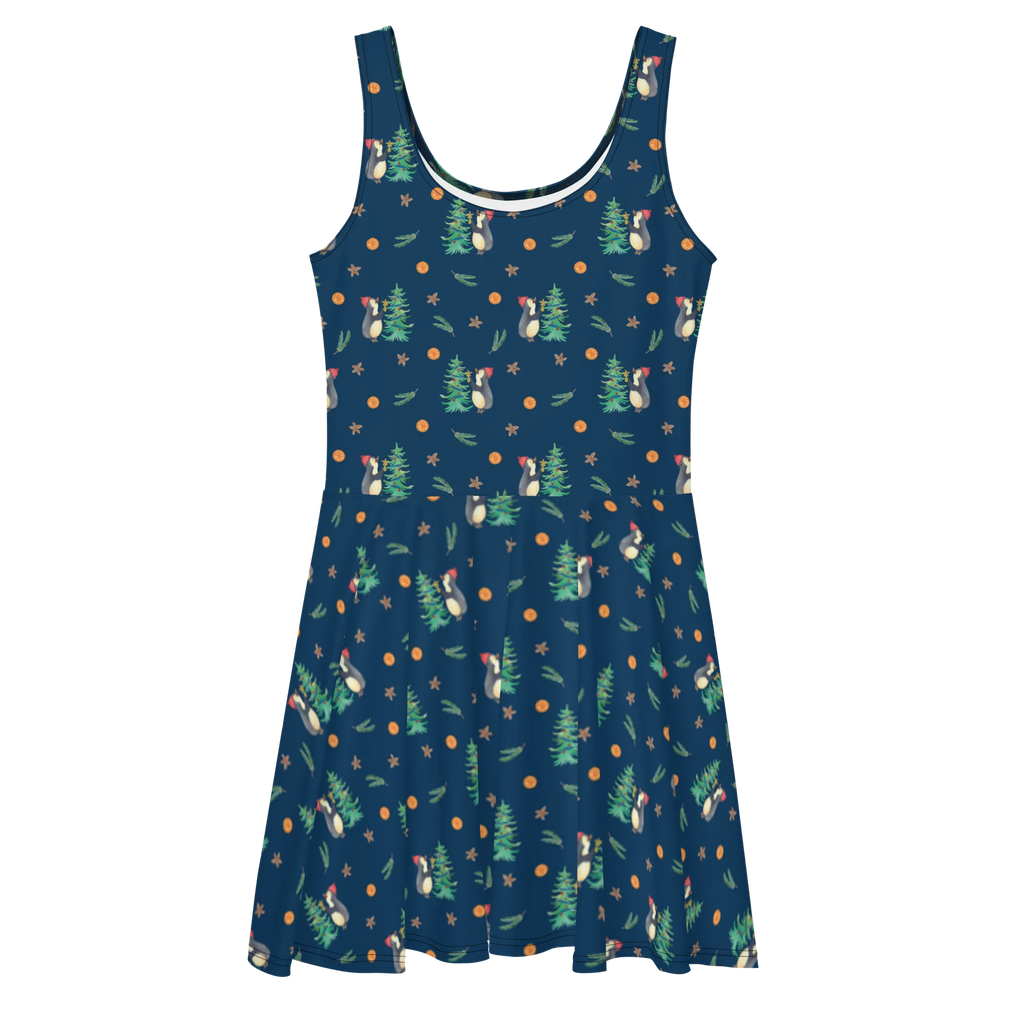 Sommerkleid Pinguin Weihnachtsbaum Muster Sommerkleid, Kleid, Skaterkleid, Winter, Weihnachten, Weihnachtsdeko, Nikolaus, Advent, Heiligabend, Wintermotiv, Pinguin