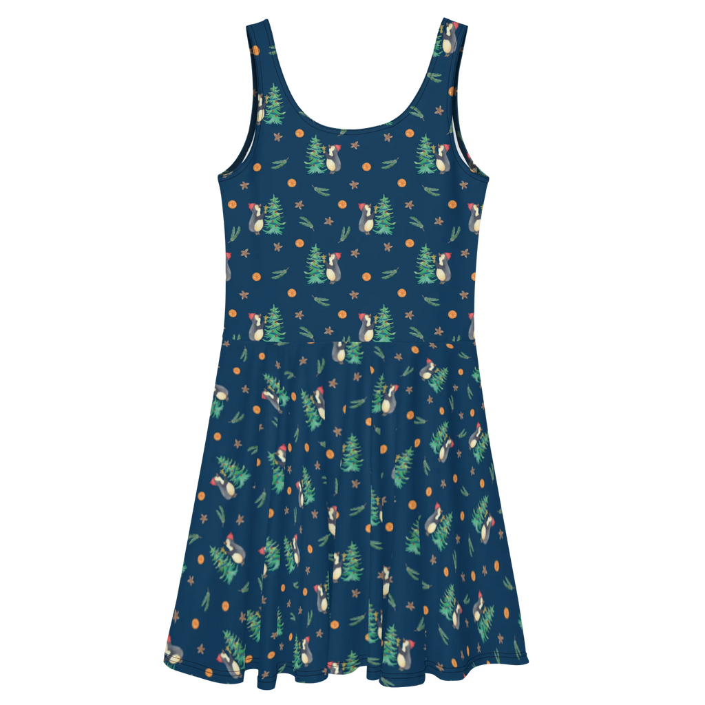 Sommerkleid Pinguin Weihnachtsbaum Muster Sommerkleid, Kleid, Skaterkleid, Winter, Weihnachten, Weihnachtsdeko, Nikolaus, Advent, Heiligabend, Wintermotiv, Pinguin