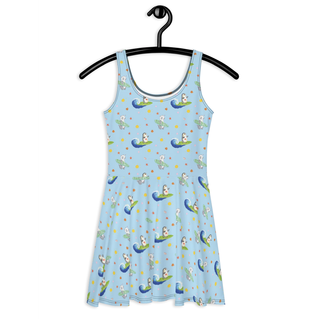 Sommerkleid Pinguin Surfer Muster Sommerkleid, Kleid, Skaterkleid, Pinguin, Pinguine, surfen, Surfer, Hawaii, Urlaub, Wellen, Wellen reiten, Portugal