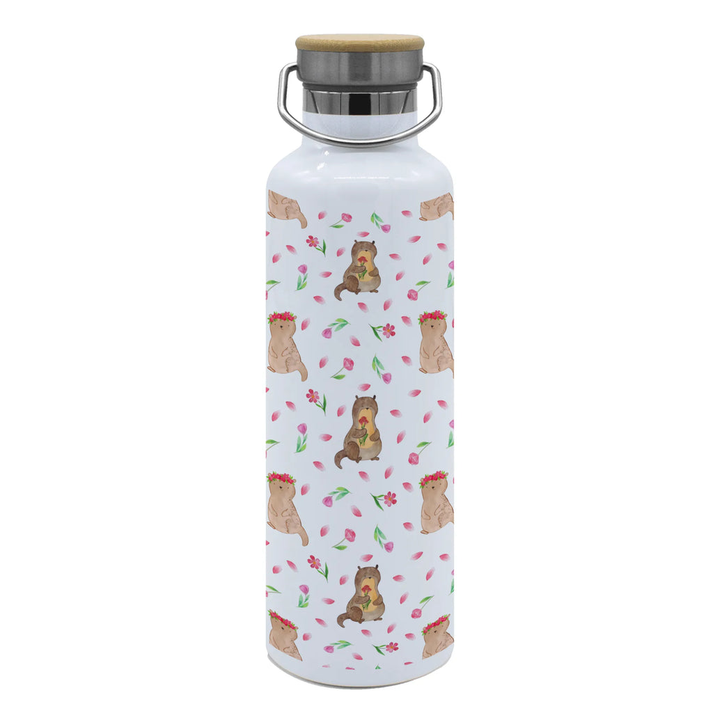 Trinkflasche Otter Blumenstrauß Muster Thermosflasche, Isolierflasche, Edelstahl, Trinkflasche, isoliert, Wamrhaltefunktion, Sportflasche, Flasche zum Sport, Sportlerflasche, Otter, Fischotter, Seeotter, Otter Seeotter See Otter