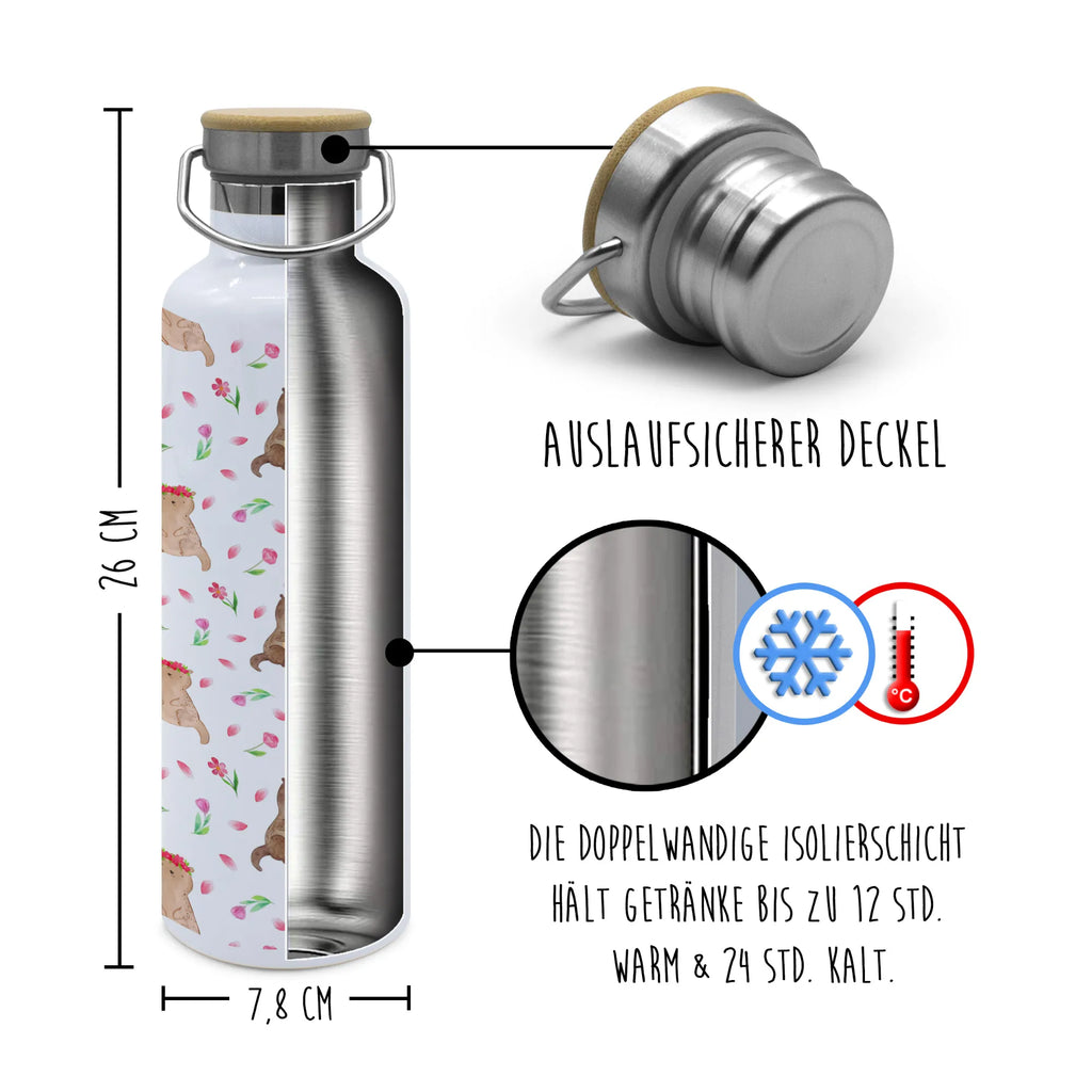 Trinkflasche Otter Blumenstrauß Muster Thermosflasche, Isolierflasche, Edelstahl, Trinkflasche, isoliert, Wamrhaltefunktion, Sportflasche, Flasche zum Sport, Sportlerflasche, Otter, Fischotter, Seeotter, Otter Seeotter See Otter