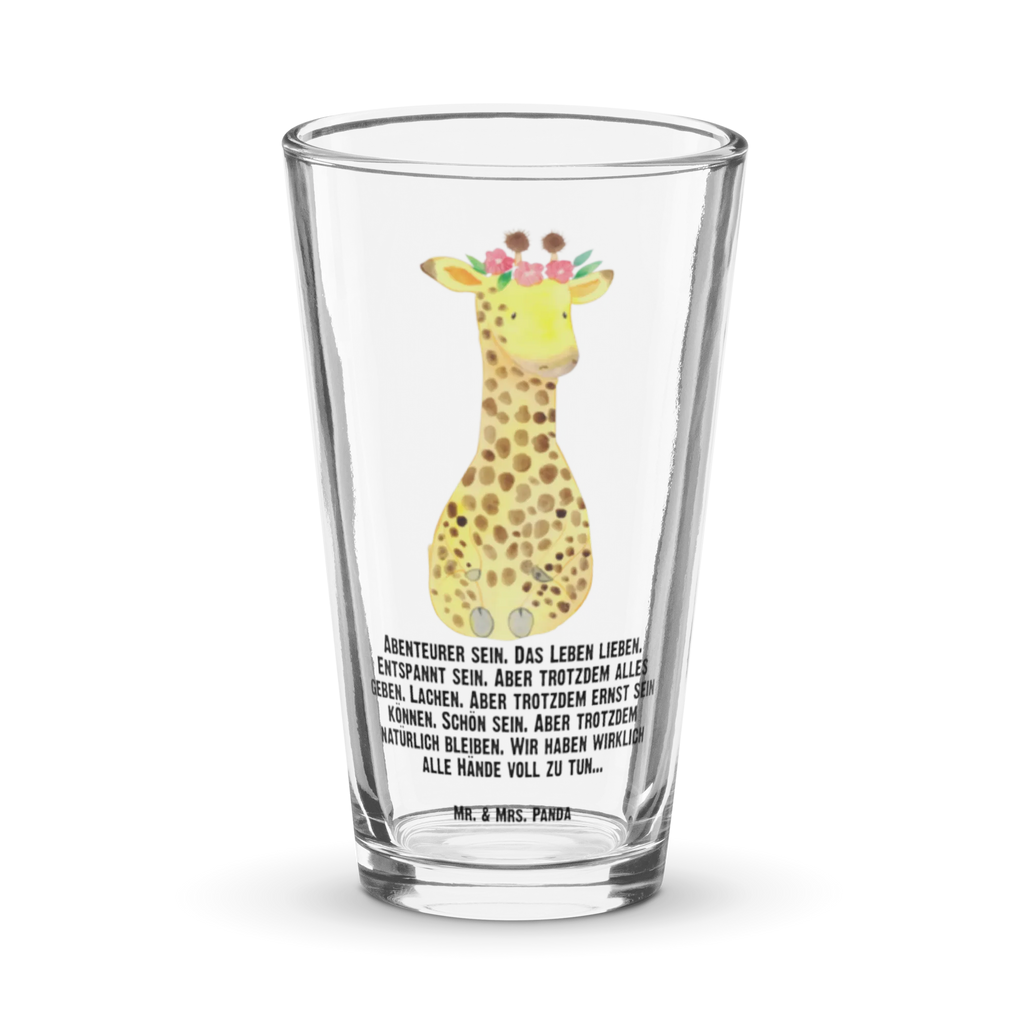 Premium Trinkglas Giraffe Blumenkranz Trinkglas, Glas, Pint Glas, Bierglas, Cocktail Glas, Wasserglas, Afrika, Wildtiere, Giraffe, Blumenkranz, Abenteurer, Selbstliebe, Freundin