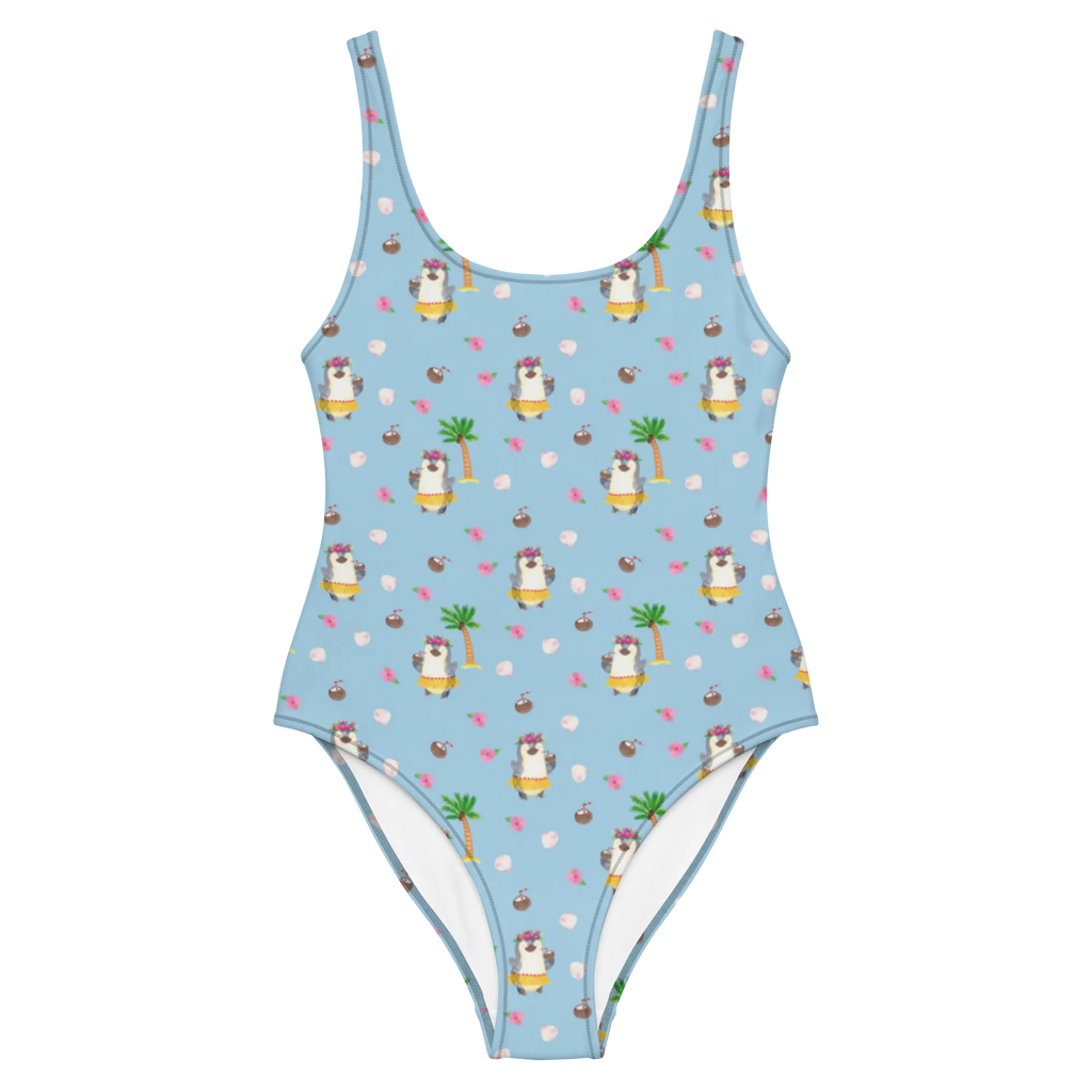 Badeanzug Pinguin Kokosnuss Muster Badebekleidung, Bademode, Badeanzug, Swimsuit, Rückenfreier Badeanzug, Luxus-Bademode, Pinguin, Aloha, Hawaii, Urlaub, Kokosnuss, Pinguine