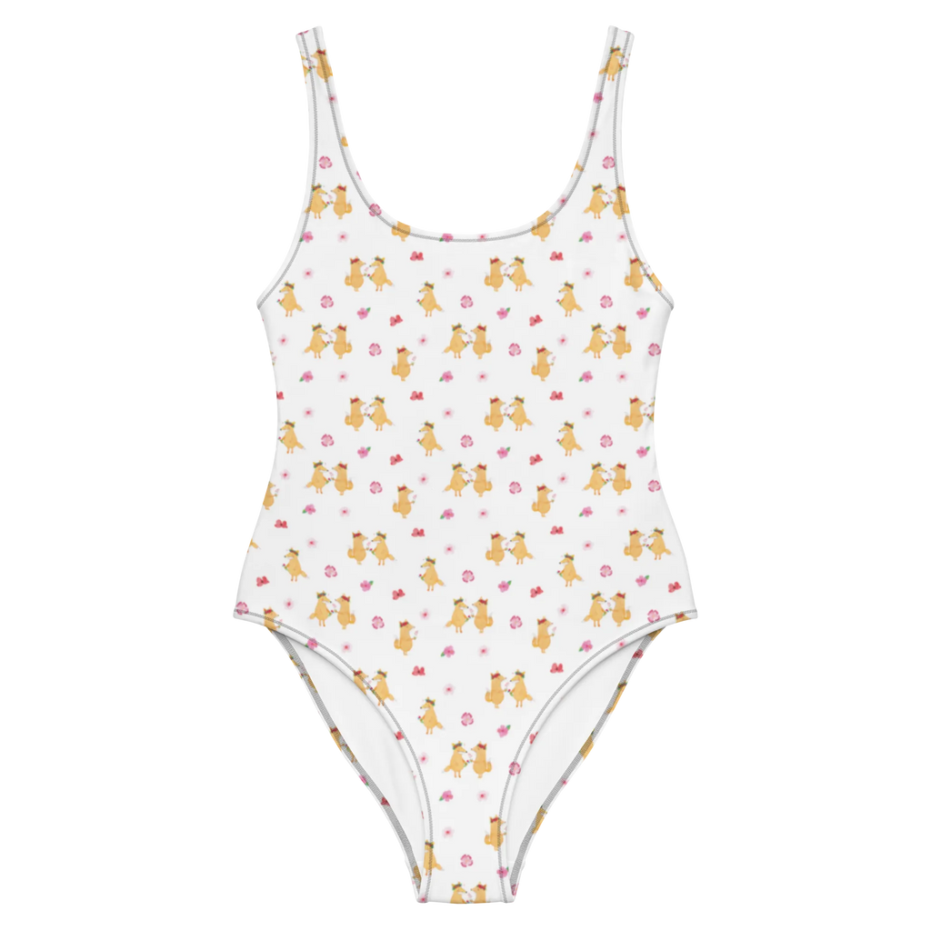 Badeanzug Fuchs Blumen Muster Badebekleidung, Bademode, Badeanzug, Swimsuit, Rückenfreier Badeanzug, Luxus-Bademode, Fuchs, Füchse, Fox, Liebe, Freundin, Fuchsmädchen, Blumenmädchen, Freundinnen, Liebesbeweis, Blume, Blumen, Motivation, Freude, ich, mich, Selbstliebe