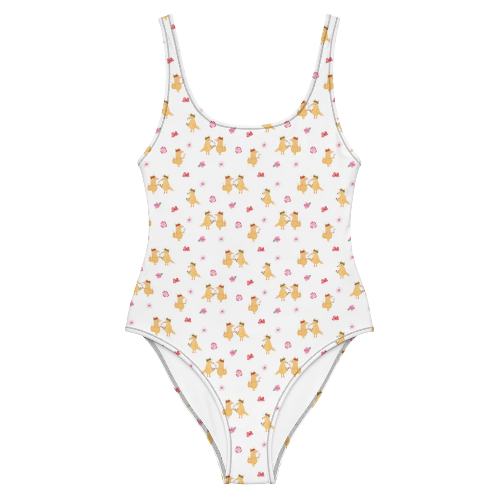 Badeanzug Fuchs Blumen Muster Badebekleidung, Bademode, Badeanzug, Swimsuit, Rückenfreier Badeanzug, Luxus-Bademode, Fuchs, Füchse, Fox, Liebe, Freundin, Fuchsmädchen, Blumenmädchen, Freundinnen, Liebesbeweis, Blume, Blumen, Motivation, Freude, ich, mich, Selbstliebe