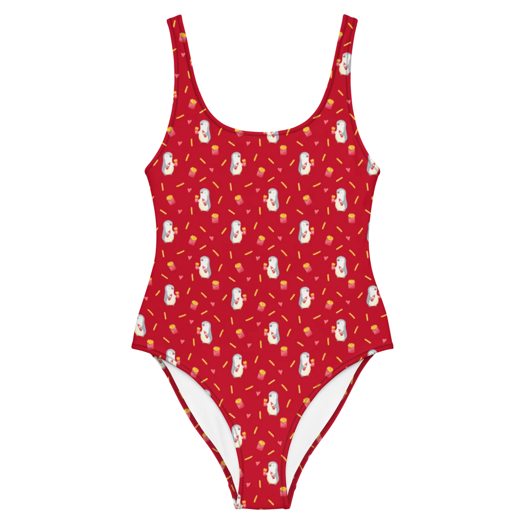 Badeanzug Pinguin Pommes Muster Badebekleidung, Bademode, Badeanzug, Swimsuit, Rückenfreier Badeanzug, Luxus-Bademode, Liebe, Partner, Freund, Freundin, Ehemann, Ehefrau, Heiraten, Verlobung, Heiratsantrag, Liebesgeschenk, Jahrestag, Hocheitstag, Valentinstag, Geschenk für Frauen, Hochzeitstag, Mitbringsel, Geschenk für Freundin, Geschenk für Partner, Liebesbeweis, für Männer, für Ehemann