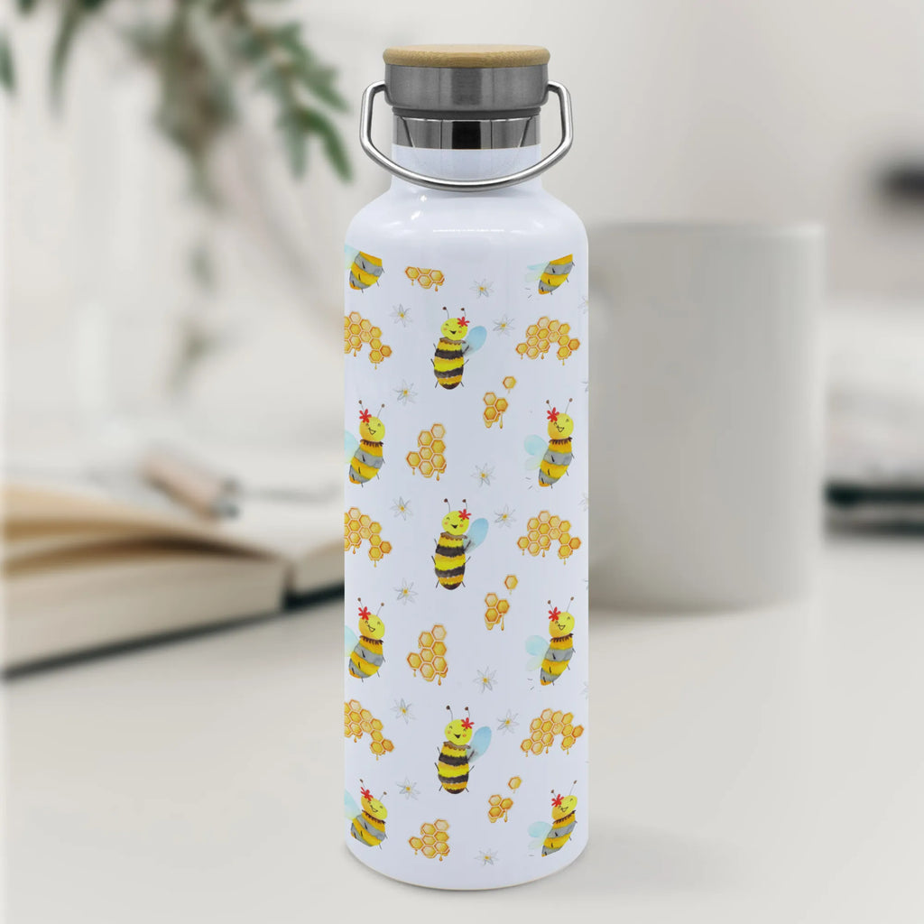 Trinkflasche Biene Happy Muster Thermosflasche, Isolierflasche, Edelstahl, Trinkflasche, isoliert, Wamrhaltefunktion, Sportflasche, Flasche zum Sport, Sportlerflasche, Biene, Wespe, Hummel