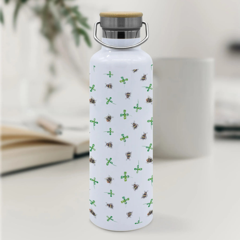 Trinkflasche Hummeln Kleeblatt Muster Thermosflasche, Isolierflasche, Edelstahl, Trinkflasche, isoliert, Wamrhaltefunktion, Sportflasche, Flasche zum Sport, Sportlerflasche, Tiermotive, Gute Laune, lustige Sprüche, Tiere, Hummel, Biene, Spruch positiv, Biene Deko, Spruch schön, glücklich sein, glücklich werden, Spruch fröhlich