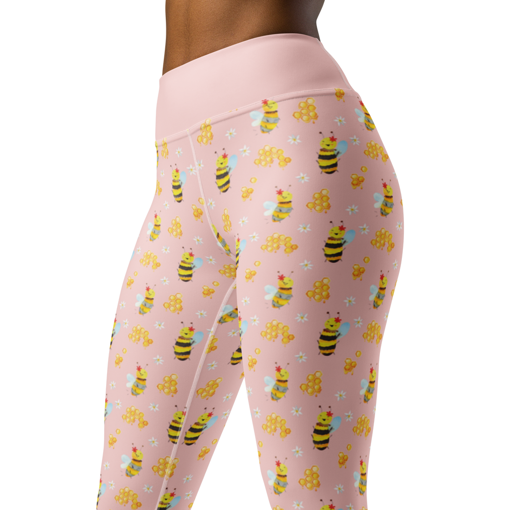 Yogahose Biene Happy Muster Yogapants, Yogaleggings, Yogaleggins, Yogahose Damen, Yogahose, Frauen, Yogahose Mädchen, Yogahose Kinder, Yogahose Herren, Yogahose Männer, Biene, Wespe, Hummel