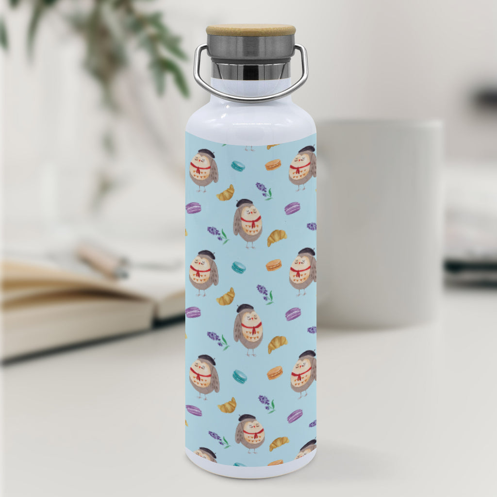 Trinkflasche Eule Frankreich Muster Thermosflasche, Isolierflasche, Edelstahl, Trinkflasche, isoliert, Wamrhaltefunktion, Sportflasche, Flasche zum Sport, Sportlerflasche, Eule, Eulen, Eule Deko, Owl, hibou, La vie est belle, das Leben ist schön, Spruch schön, Spruch Französisch, Frankreich