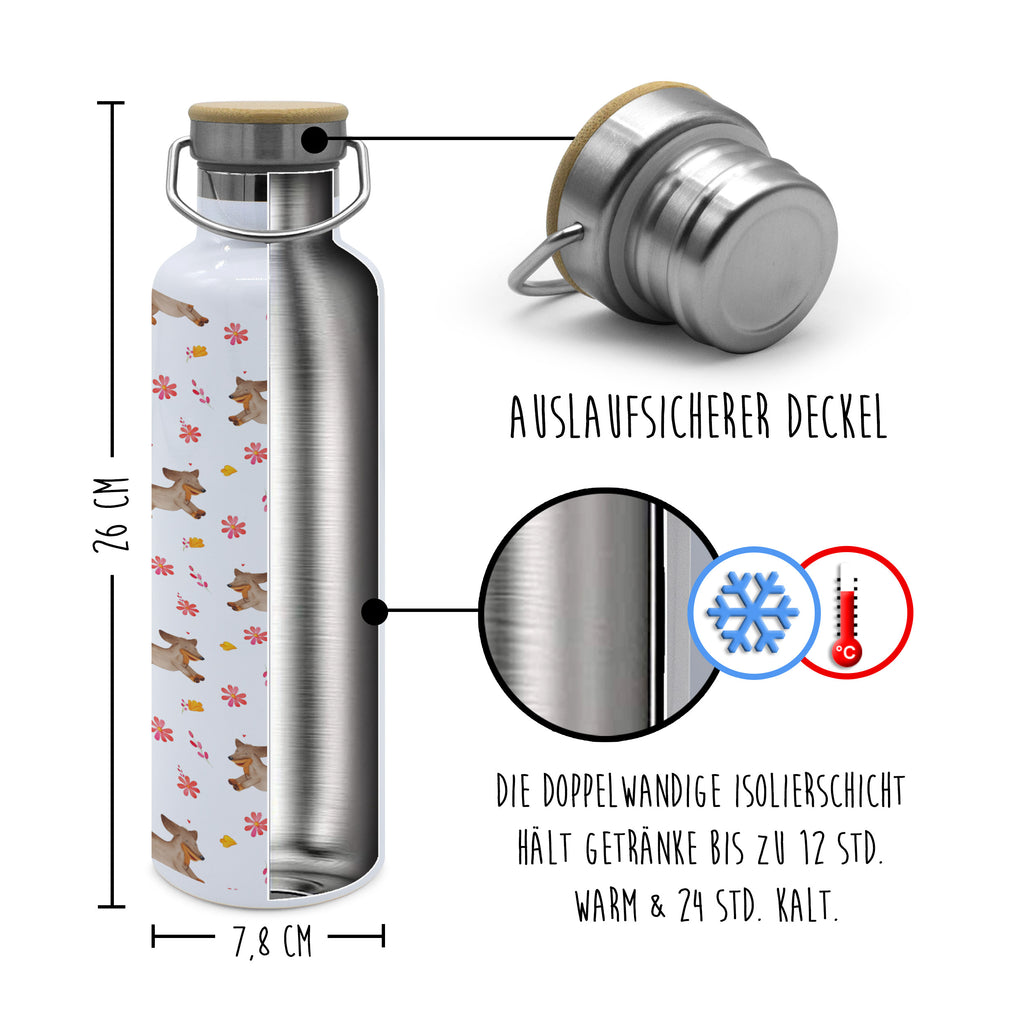 Trinkflasche Hund Dackel Muster Thermosflasche, Isolierflasche, Edelstahl, Trinkflasche, isoliert, Wamrhaltefunktion, Sportflasche, Flasche zum Sport, Sportlerflasche, Hund, Hundemotiv, Haustier, Hunderasse, Tierliebhaber, Hundebesitzer, Sprüche, Hunde, Dackel, Dachshund, happy dog