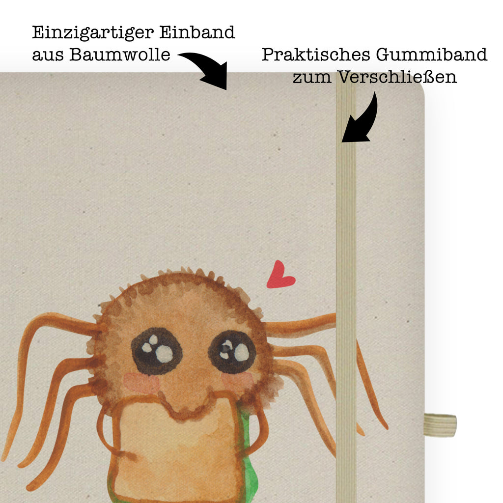 Baumwoll Notizbuch Spinne Agathe Sandwich Notizen, Eintragebuch, Tagebuch, Notizblock, Adressbuch, Journal, Kladde, Skizzenbuch, Notizheft, Schreibbuch, Schreibheft, Spinne Agathe, Spinne, Agathe, Videos, Merchandise, Glück, Mut, Hungrig, Verfressen, Lebensfreude, Alles wird gut, Hunger