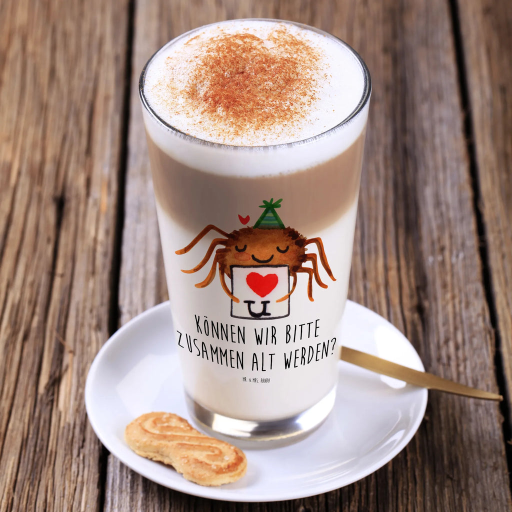 Glas Spinne Agathe Brief Cappuccino Glas, Glas, Cappuccino Tasse, Latte Macchiato, Spinne Agathe, Spinne, Agathe, Videos, Merchandise, Liebesbeweis, Ich Liebe dich, Heiratsantrag, Verliebt, Liebespaar, Liebesgeschenk, Treuebeweis, Treuetest