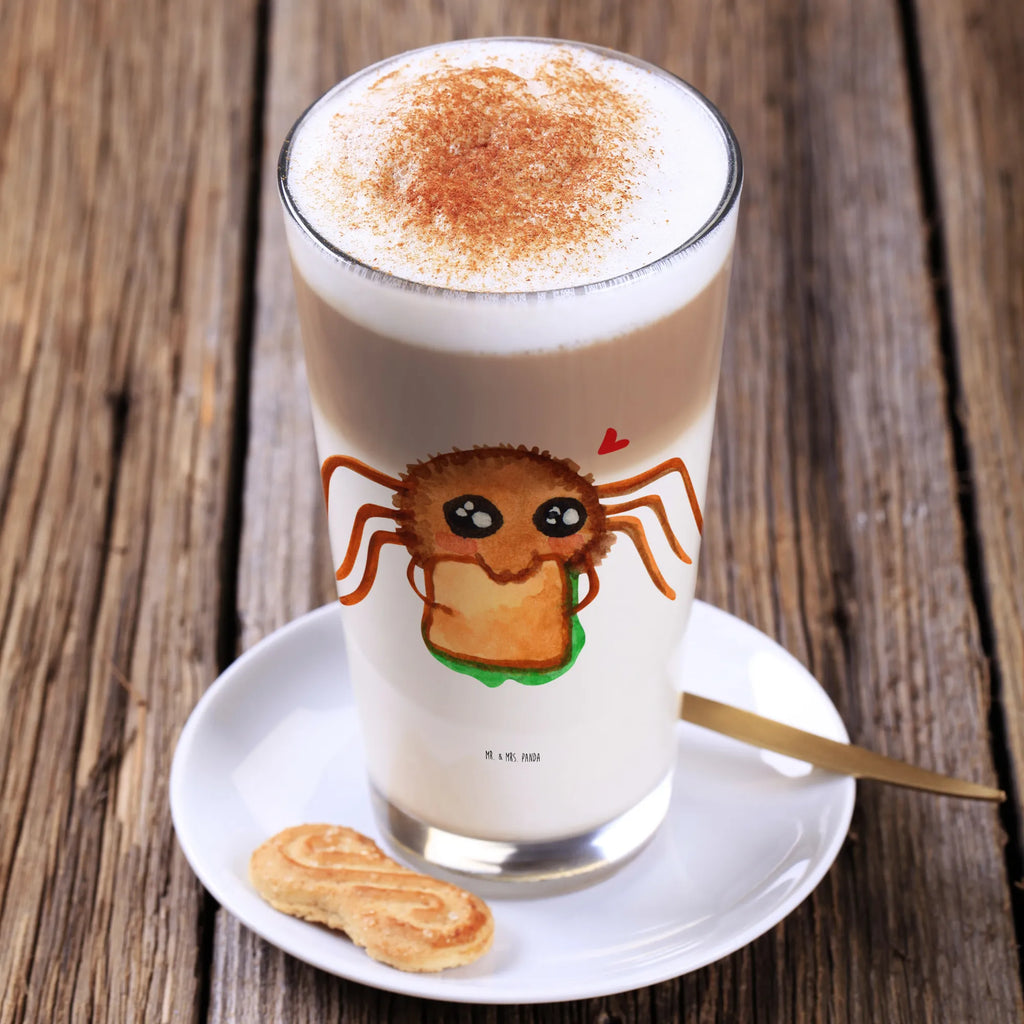 Glas Spinne Agathe Sandwich Cappuccino Glas, Glas, Cappuccino Tasse, Latte Macchiato, Spinne Agathe, Spinne, Agathe, Videos, Merchandise, Glück, Mut, Hungrig, Verfressen, Lebensfreude, Alles wird gut, Hunger