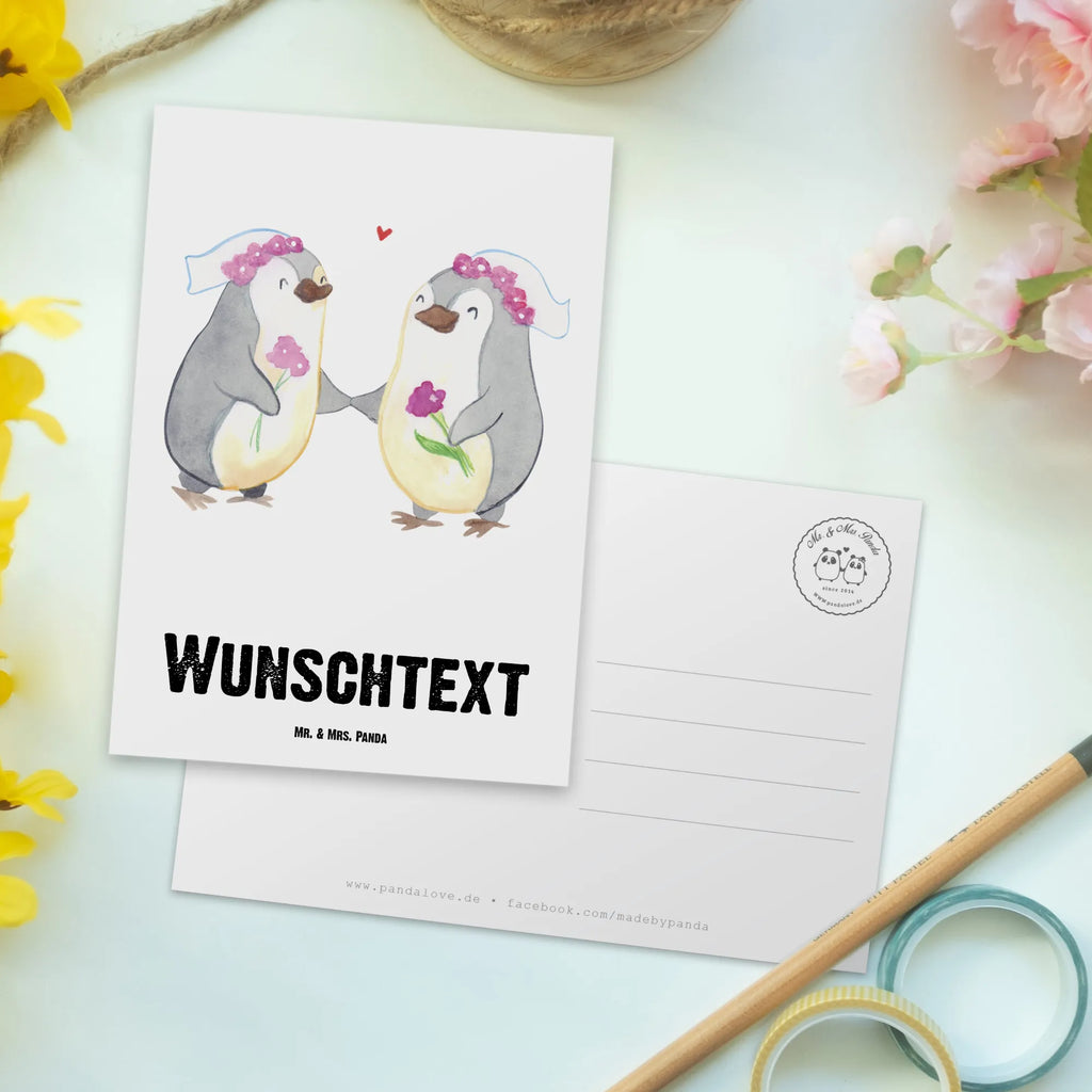 Personalisierte Postkarte Pinguin Pärchen Lesbian Pride Postkarte mit Namen, Postkarte bedrucken, Postkarte mit Wunschtext, Postkarte personalisierbar, Geschenkkarte mit Namen, Grußkarte mit Namen, Karte mit Namen, Einladung mit Namen, Ansichtskarte mit Namen, Geschenkkarte mit Wunschtext, Grußkarte mit Wunschtext, Karte mit Wunschtext, Einladung mit Wunschtext, Ansichtskarte mit Wunschtext, Hochzeit, Hochzeitsgeschenk, Ehe, Hochzeitsfeier, Trauung, Trauungsgeschenk, Hochzeitskarte, Verlobungsfeier, Verlobungsgeschenk, Hochzeitsgeschenkideen, Hochzeitsgeschenke für Brautpaar, Gleichgeschlechtliche Hochzeit