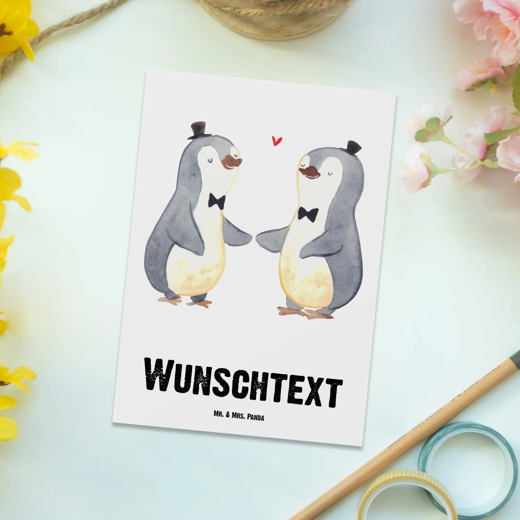 Personalisierte Postkarte Pinguin Pärchen Gay Pride Postkarte mit Namen, Postkarte bedrucken, Postkarte mit Wunschtext, Postkarte personalisierbar, Geschenkkarte mit Namen, Grußkarte mit Namen, Karte mit Namen, Einladung mit Namen, Ansichtskarte mit Namen, Geschenkkarte mit Wunschtext, Grußkarte mit Wunschtext, Karte mit Wunschtext, Einladung mit Wunschtext, Ansichtskarte mit Wunschtext, Hochzeit, Hochzeitsgeschenk, Ehe, Hochzeitsfeier, Trauung, Trauungsgeschenk, Hochzeitskarte, Verlobungsfeier, Verlobungsgeschenk, Hochzeitsgeschenkideen, Hochzeitsgeschenke für Brautpaar