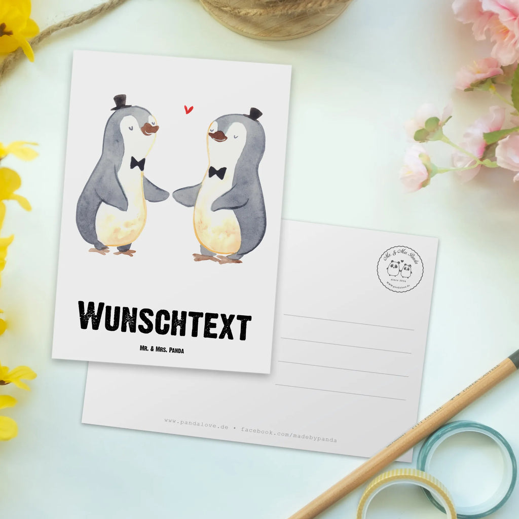 Personalisierte Postkarte Pinguin Pärchen Gay Pride Postkarte mit Namen, Postkarte bedrucken, Postkarte mit Wunschtext, Postkarte personalisierbar, Geschenkkarte mit Namen, Grußkarte mit Namen, Karte mit Namen, Einladung mit Namen, Ansichtskarte mit Namen, Geschenkkarte mit Wunschtext, Grußkarte mit Wunschtext, Karte mit Wunschtext, Einladung mit Wunschtext, Ansichtskarte mit Wunschtext, Hochzeit, Hochzeitsgeschenk, Ehe, Hochzeitsfeier, Trauung, Trauungsgeschenk, Hochzeitskarte, Verlobungsfeier, Verlobungsgeschenk, Hochzeitsgeschenkideen, Hochzeitsgeschenke für Brautpaar