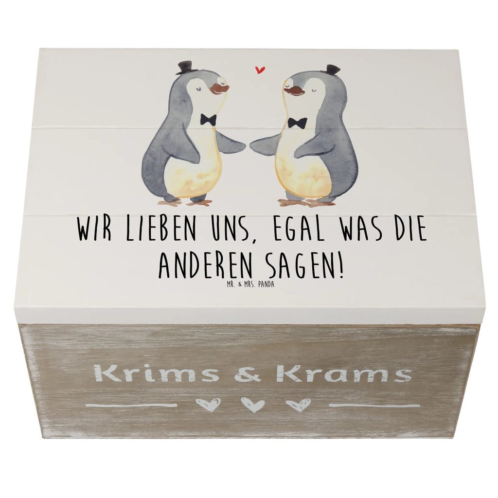 Holzkiste Pinguin Pärchen Gay Pride Holzkiste, Kiste, Schatzkiste, Truhe, Schatulle, XXL, Erinnerungsbox, Erinnerungskiste, Dekokiste, Aufbewahrungsbox, Geschenkbox, Geschenkdose, Hochzeit, Hochzeitsgeschenk, Ehe, Hochzeitsfeier, Trauung, Trauungsgeschenk, Hochzeitskarte, Verlobungsfeier, Verlobungsgeschenk, Hochzeitsgeschenkideen, Hochzeitsgeschenke für Brautpaar