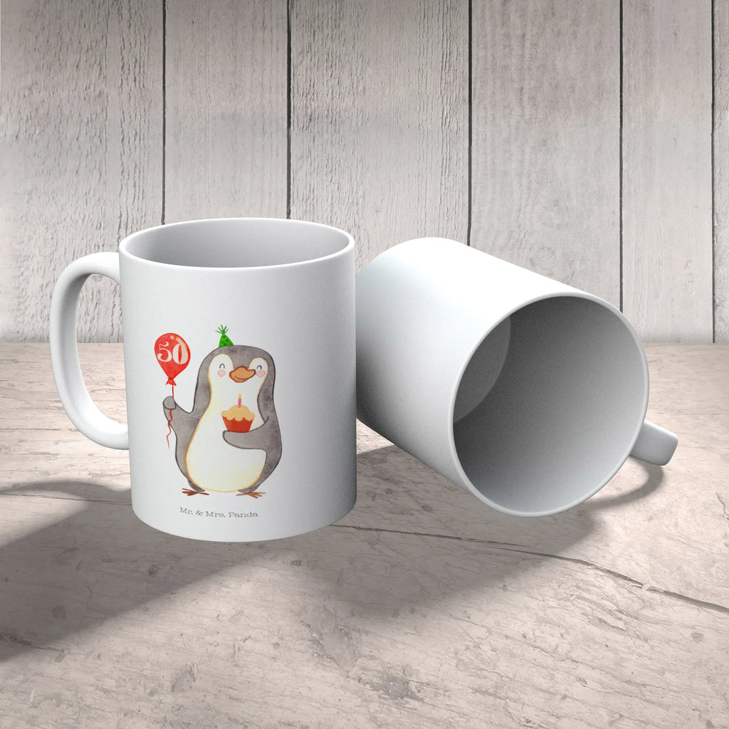 Tasse 50. Geburtstag Pinguin Luftballon Tasse, Kaffeetasse, Teetasse, Becher, Kaffeebecher, Teebecher, Keramiktasse, Porzellantasse, Büro Tasse, Geschenk Tasse, Tasse Sprüche, Tasse Motive, Kaffeetassen, Tasse bedrucken, Designer Tasse, Cappuccino Tassen, Schöne Teetassen, Geburtstag, Geburtstagsgeschenk, Geschenk, Pinguin, Geburtstage, Happy Birthday, Geburtstagsfeier