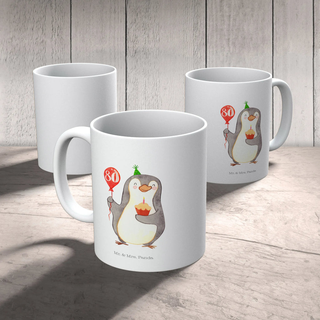 Tasse 80. Geburtstag Pinguin Luftballon Tasse, Kaffeetasse, Teetasse, Becher, Kaffeebecher, Teebecher, Keramiktasse, Porzellantasse, Büro Tasse, Geschenk Tasse, Tasse Sprüche, Tasse Motive, Kaffeetassen, Tasse bedrucken, Designer Tasse, Cappuccino Tassen, Schöne Teetassen, Geburtstag, Geburtstagsgeschenk, Geschenk, Pinguin, Geburtstage, Happy Birthday, Geburtstagsfeier