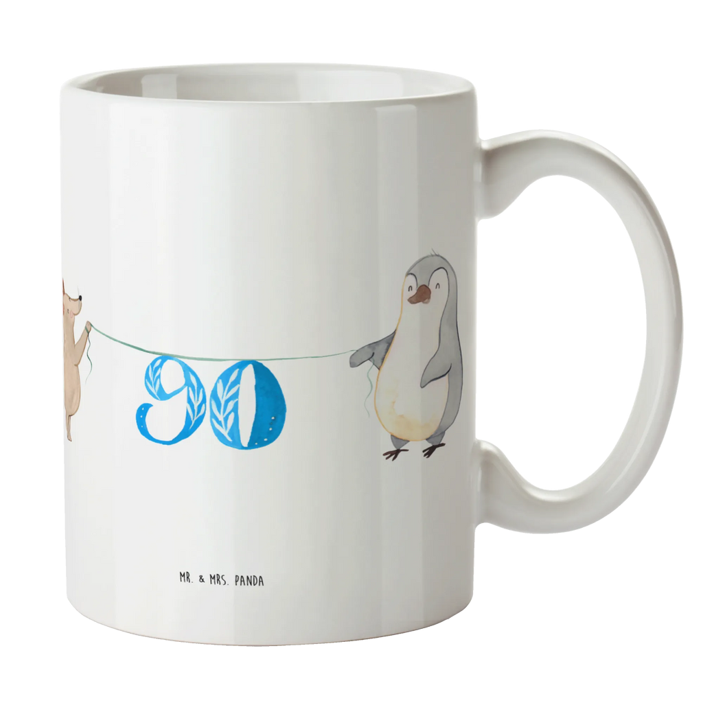 Tasse 90. Geburtstag Maus Pinguin Tasse, Kaffeetasse, Teetasse, Becher, Kaffeebecher, Teebecher, Keramiktasse, Porzellantasse, Büro Tasse, Geschenk Tasse, Tasse Sprüche, Tasse Motive, Kaffeetassen, Tasse bedrucken, Designer Tasse, Cappuccino Tassen, Schöne Teetassen, Geburtstag, Geburtstagsgeschenk, Geschenk, Party, Feiern, Torte, Kuchen