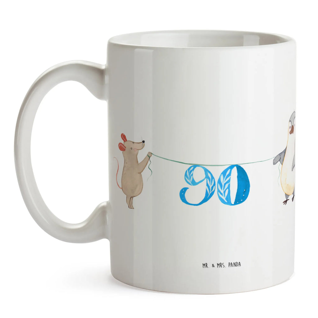 Tasse 90. Geburtstag Maus Pinguin Tasse, Kaffeetasse, Teetasse, Becher, Kaffeebecher, Teebecher, Keramiktasse, Porzellantasse, Büro Tasse, Geschenk Tasse, Tasse Sprüche, Tasse Motive, Kaffeetassen, Tasse bedrucken, Designer Tasse, Cappuccino Tassen, Schöne Teetassen, Geburtstag, Geburtstagsgeschenk, Geschenk, Party, Feiern, Torte, Kuchen