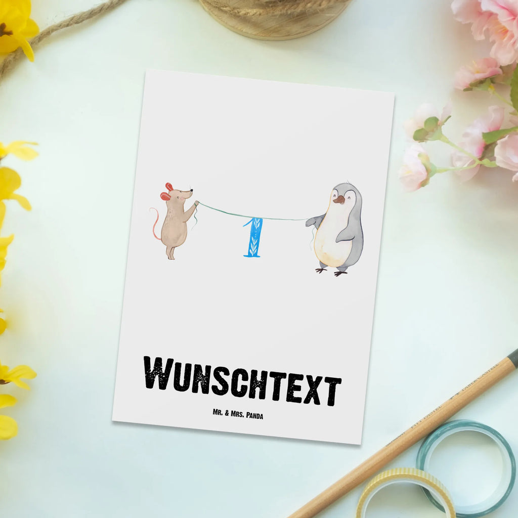 Personalisierte Postkarte 1. Geburtstag Maus Pinguin Postkarte mit Namen, Postkarte bedrucken, Postkarte mit Wunschtext, Postkarte personalisierbar, Geschenkkarte mit Namen, Grußkarte mit Namen, Karte mit Namen, Einladung mit Namen, Ansichtskarte mit Namen, Geschenkkarte mit Wunschtext, Grußkarte mit Wunschtext, Karte mit Wunschtext, Einladung mit Wunschtext, Ansichtskarte mit Wunschtext, Geburtstag, Geburtstagsgeschenk, Geschenk, Party, Feiern, Torte, Kuchen