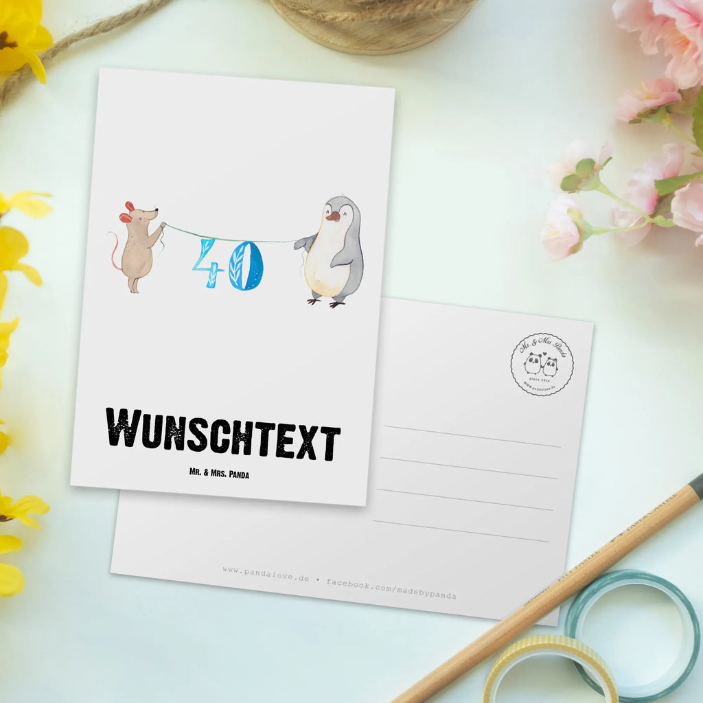 Personalisierte Postkarte 40. Geburtstag Maus Pinguin Postkarte mit Namen, Postkarte bedrucken, Postkarte mit Wunschtext, Postkarte personalisierbar, Geschenkkarte mit Namen, Grußkarte mit Namen, Karte mit Namen, Einladung mit Namen, Ansichtskarte mit Namen, Geschenkkarte mit Wunschtext, Grußkarte mit Wunschtext, Karte mit Wunschtext, Einladung mit Wunschtext, Ansichtskarte mit Wunschtext, Geburtstag, Geburtstagsgeschenk, Geschenk, Party, Feiern, Torte, Kuchen