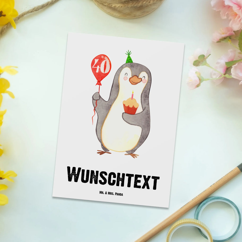 Personalisierte Postkarte 40. Geburtstag Pinguin Luftballon Postkarte mit Namen, Postkarte bedrucken, Postkarte mit Wunschtext, Postkarte personalisierbar, Geschenkkarte mit Namen, Grußkarte mit Namen, Karte mit Namen, Einladung mit Namen, Ansichtskarte mit Namen, Geschenkkarte mit Wunschtext, Grußkarte mit Wunschtext, Karte mit Wunschtext, Einladung mit Wunschtext, Ansichtskarte mit Wunschtext, Geburtstag, Geburtstagsgeschenk, Geschenk, Pinguin, Geburtstage, Happy Birthday, Geburtstagsfeier