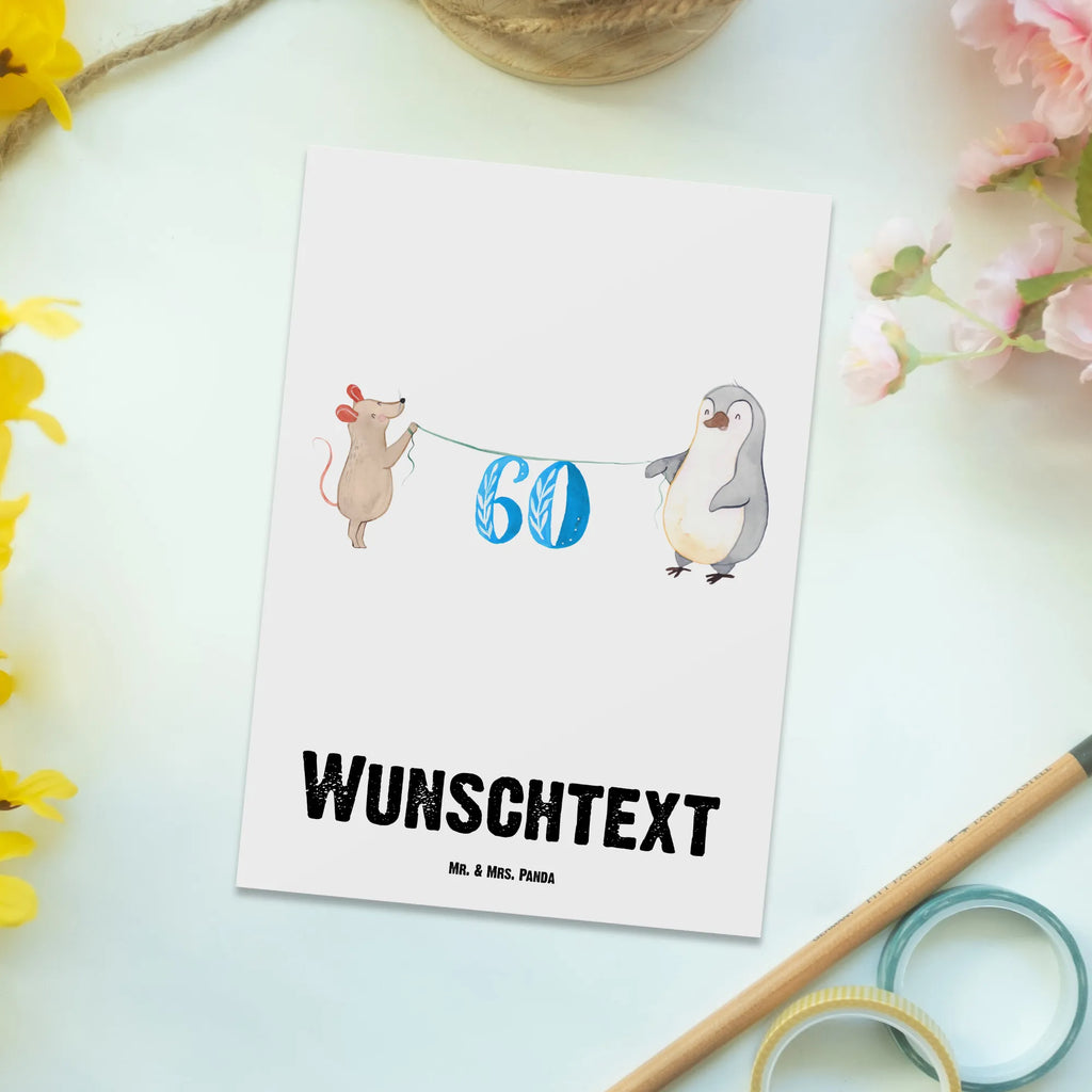 Personalisierte Postkarte 60. Geburtstag Maus Pinguin Postkarte mit Namen, Postkarte bedrucken, Postkarte mit Wunschtext, Postkarte personalisierbar, Geschenkkarte mit Namen, Grußkarte mit Namen, Karte mit Namen, Einladung mit Namen, Ansichtskarte mit Namen, Geschenkkarte mit Wunschtext, Grußkarte mit Wunschtext, Karte mit Wunschtext, Einladung mit Wunschtext, Ansichtskarte mit Wunschtext, Geburtstag, Geburtstagsgeschenk, Geschenk, Party, Feiern, Torte, Kuchen